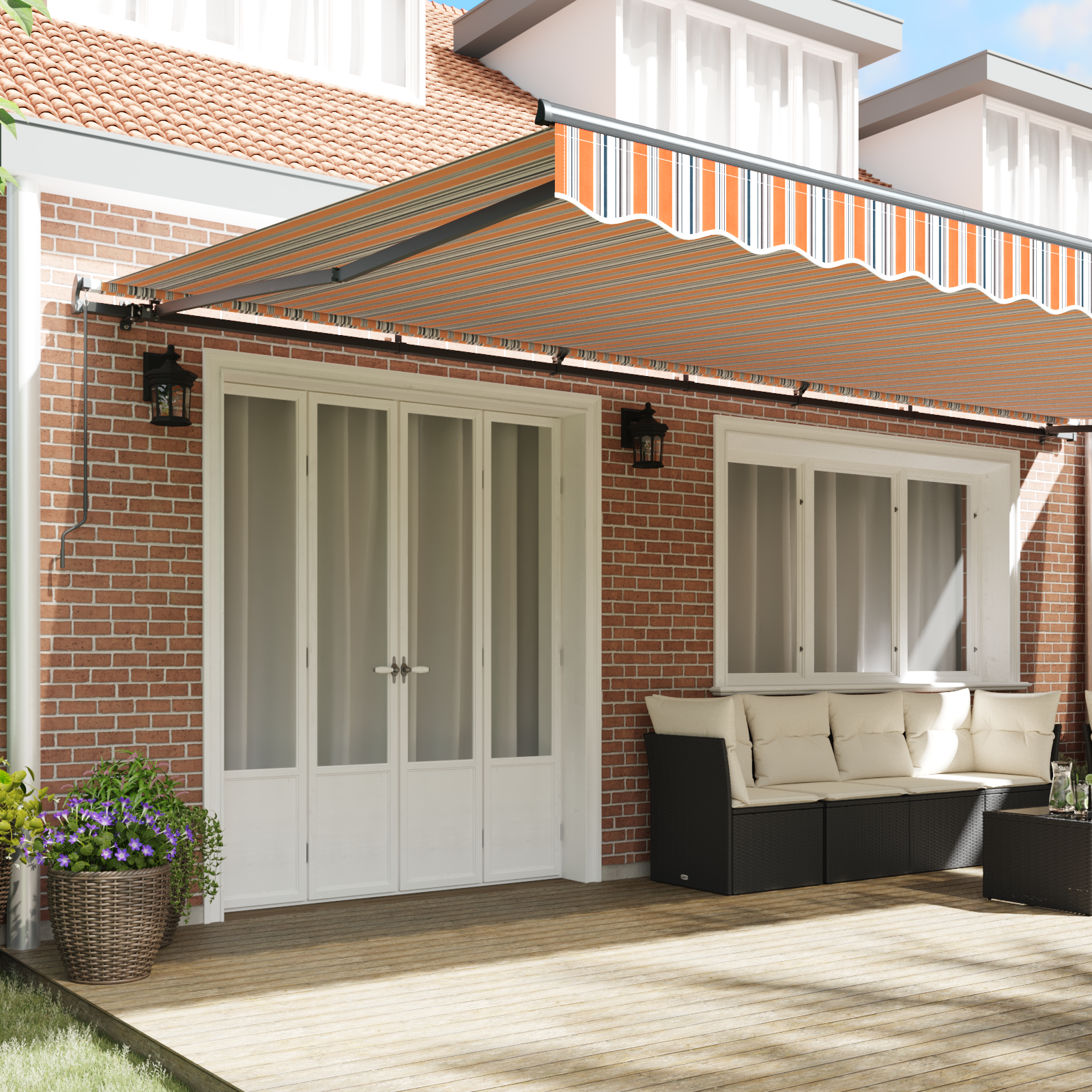vidaXL Handmatige Uittrekbare Luifel Multicolor Streep 600 x 300 cm