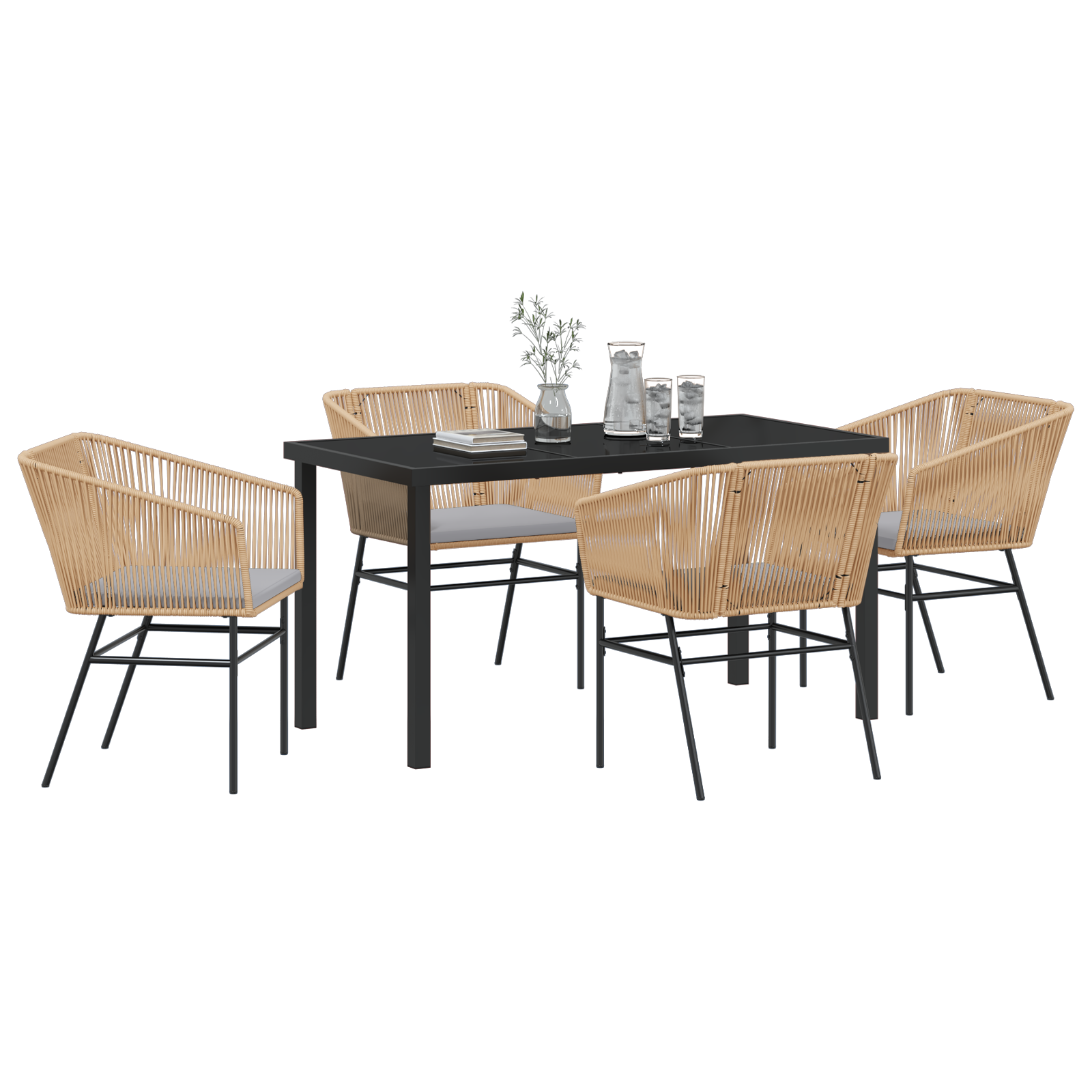 vidaXL 5-delige tuinset met kussens bruin poly rattan