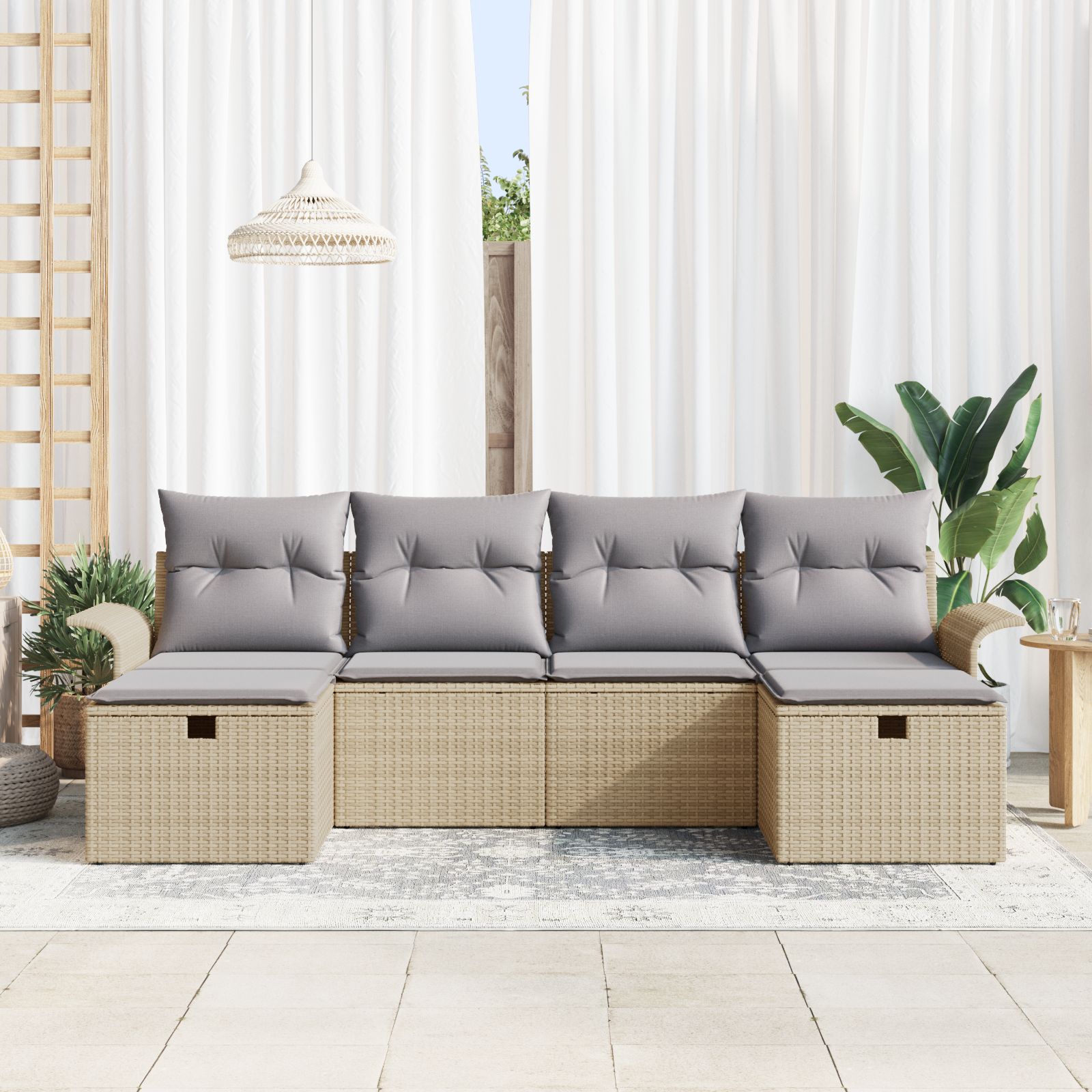 vidaXL 6-delige tuinsofa set met kussens in beige poly rattan