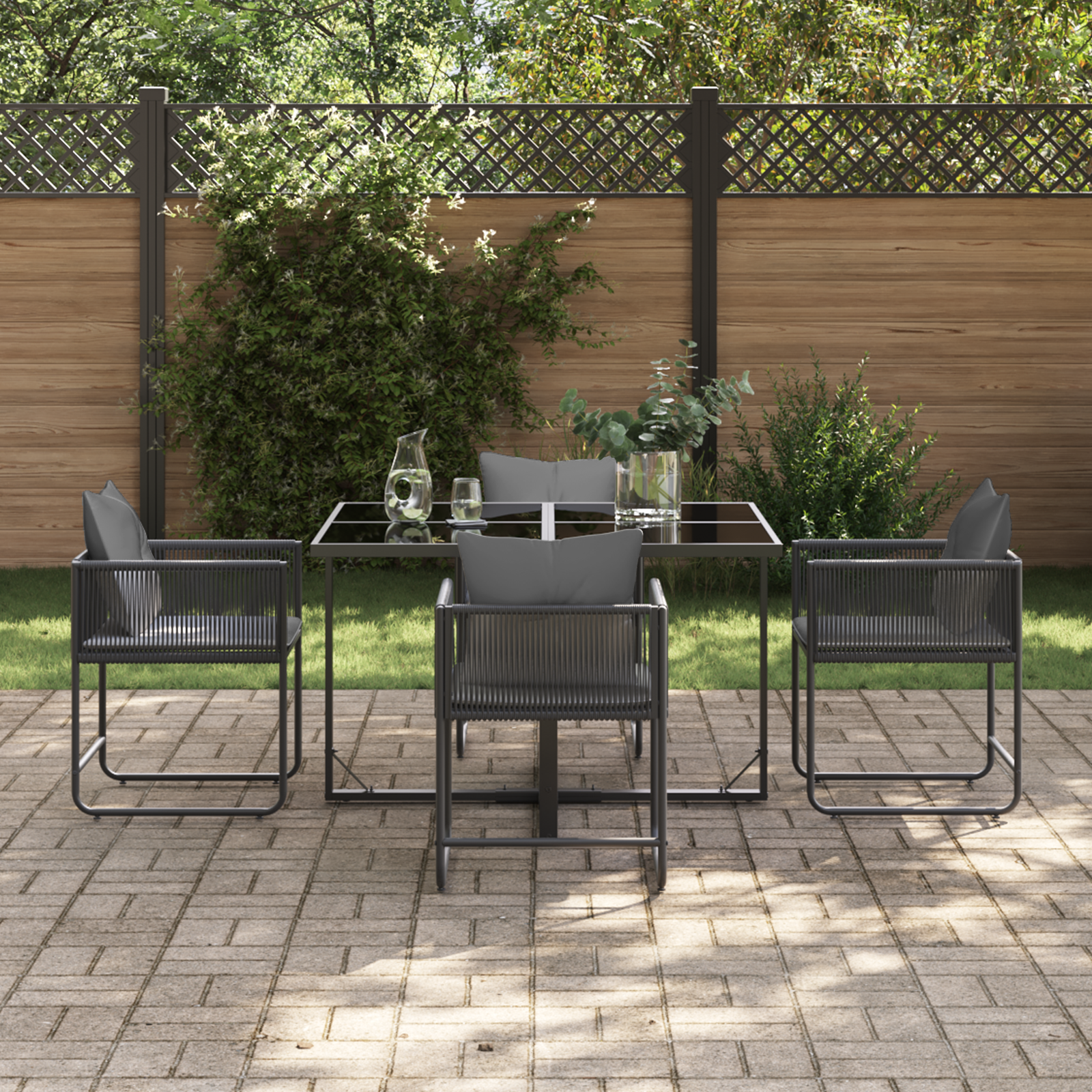 vidaXL 6-delige tuinset met kussens van staal en poly rattan