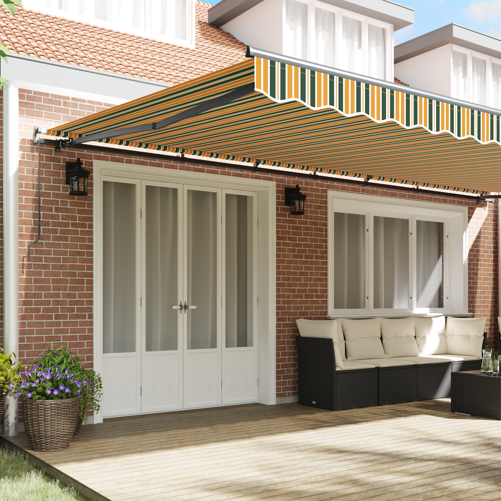 vidaXL Handmatige Uittrekbare Zonwering Groen en Geel 600 x 300 cm