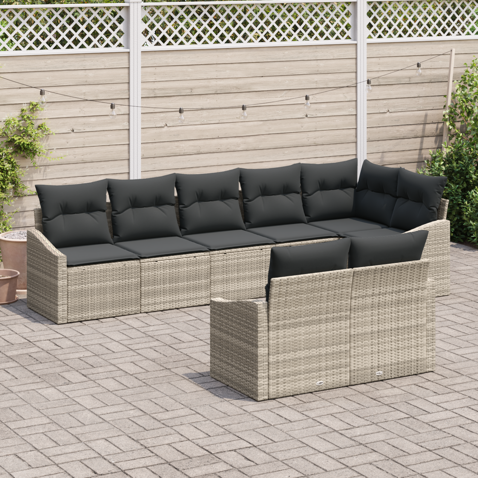 vidaXL 8-delige Tuinset met kussens poly rattan lichtgrijs