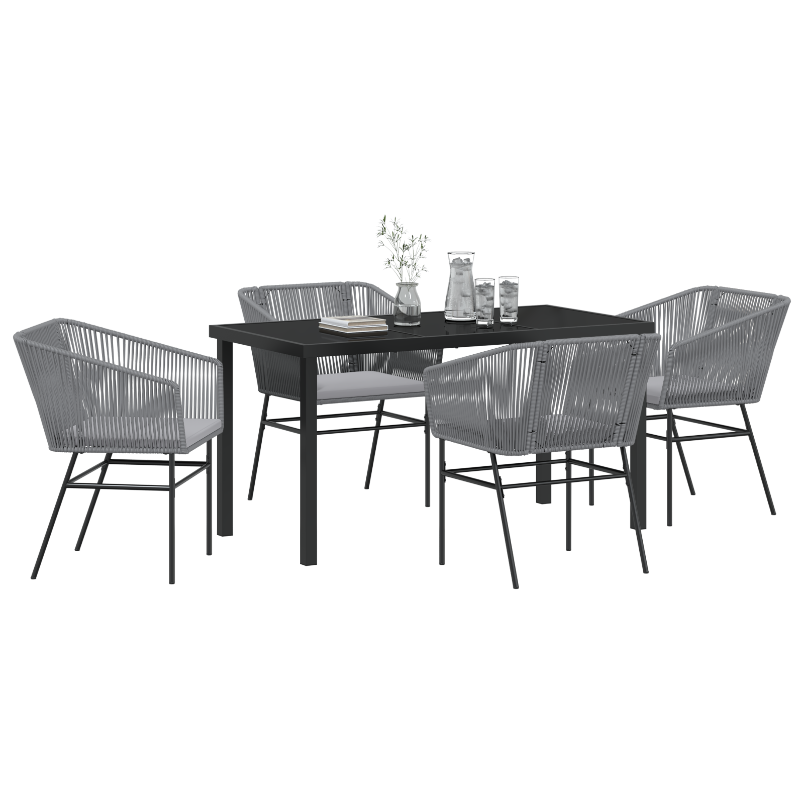 vidaXL 5-delige tuinset met kussens in het grijs van poly rattan