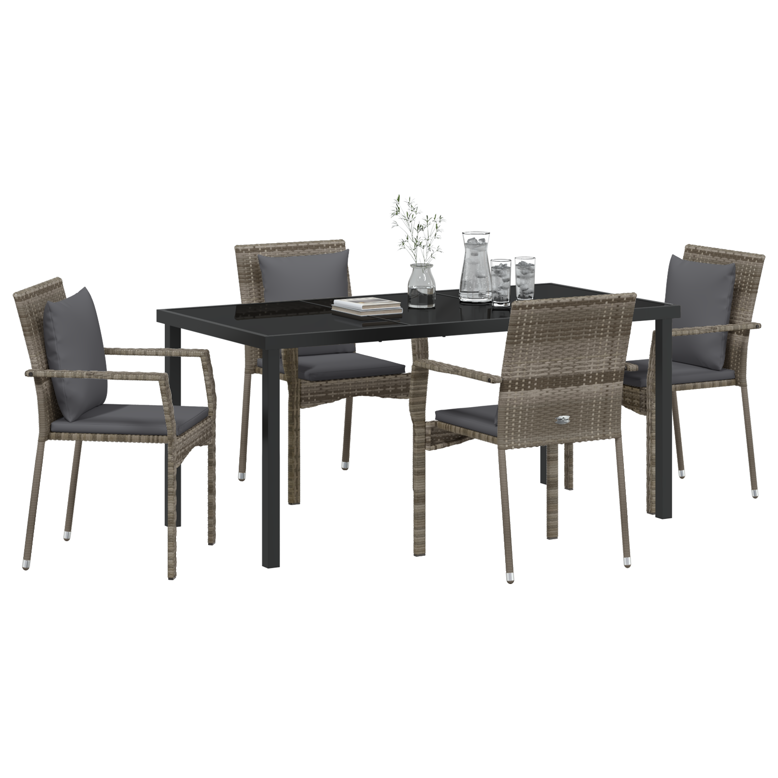 vidaXL 5-delige Tuin Eetset met Kussens Grijs Poly Rattan
