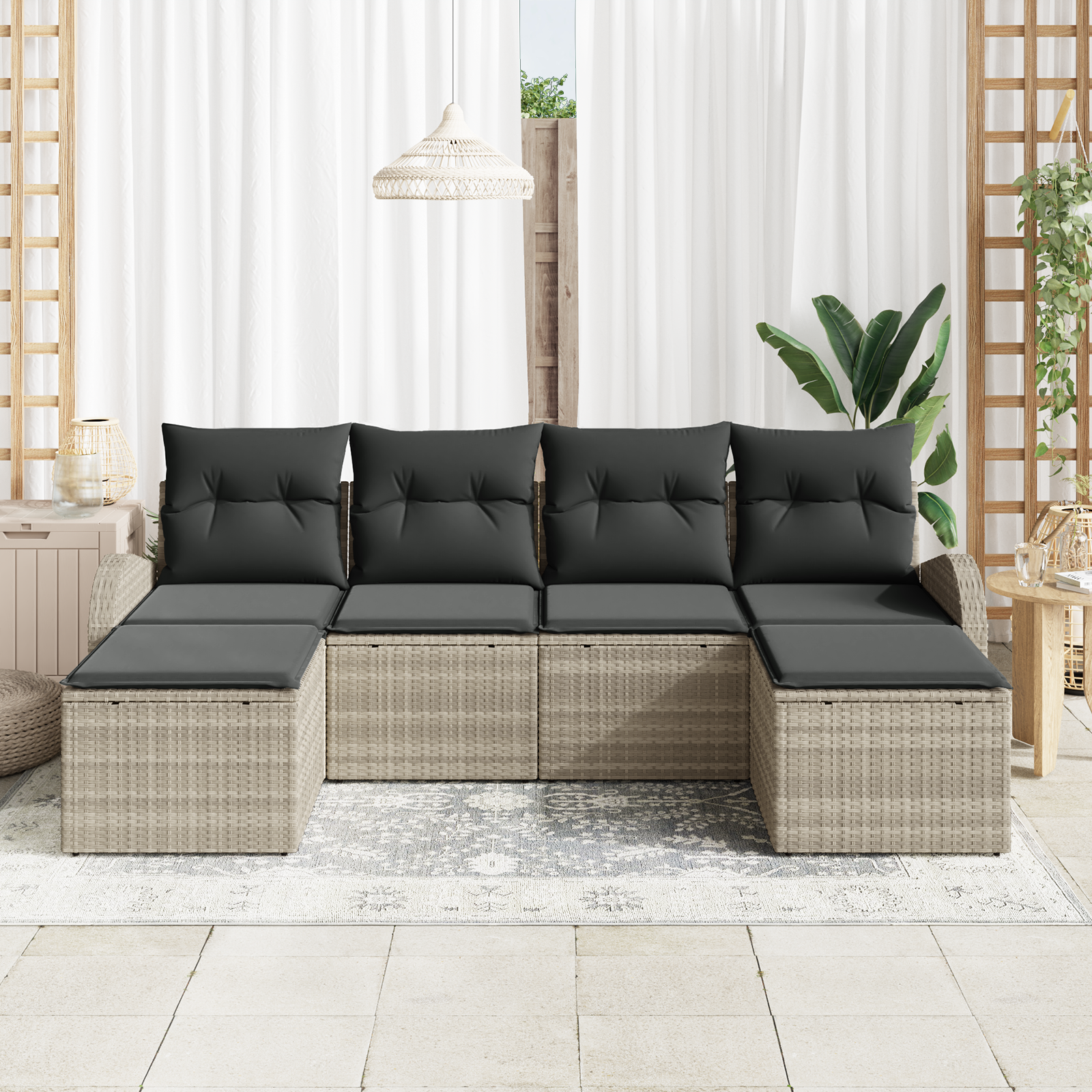 vidaXL 6-delige Tuinset met Kussens Lichtgrijs Poly Rattan
