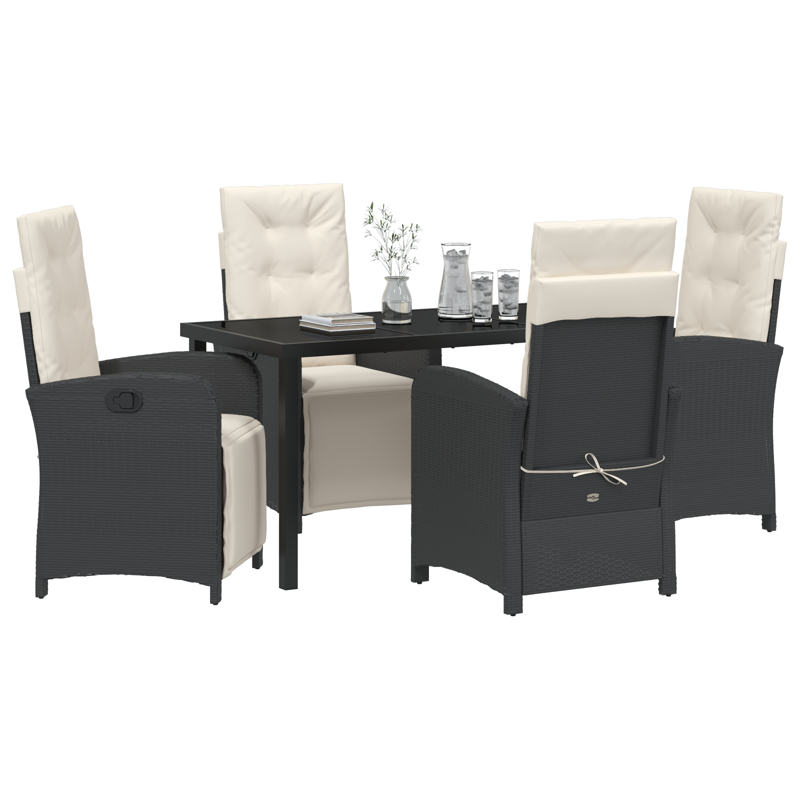 vidaXL 5-delige tuin eetset met kussens zwart poly rattan