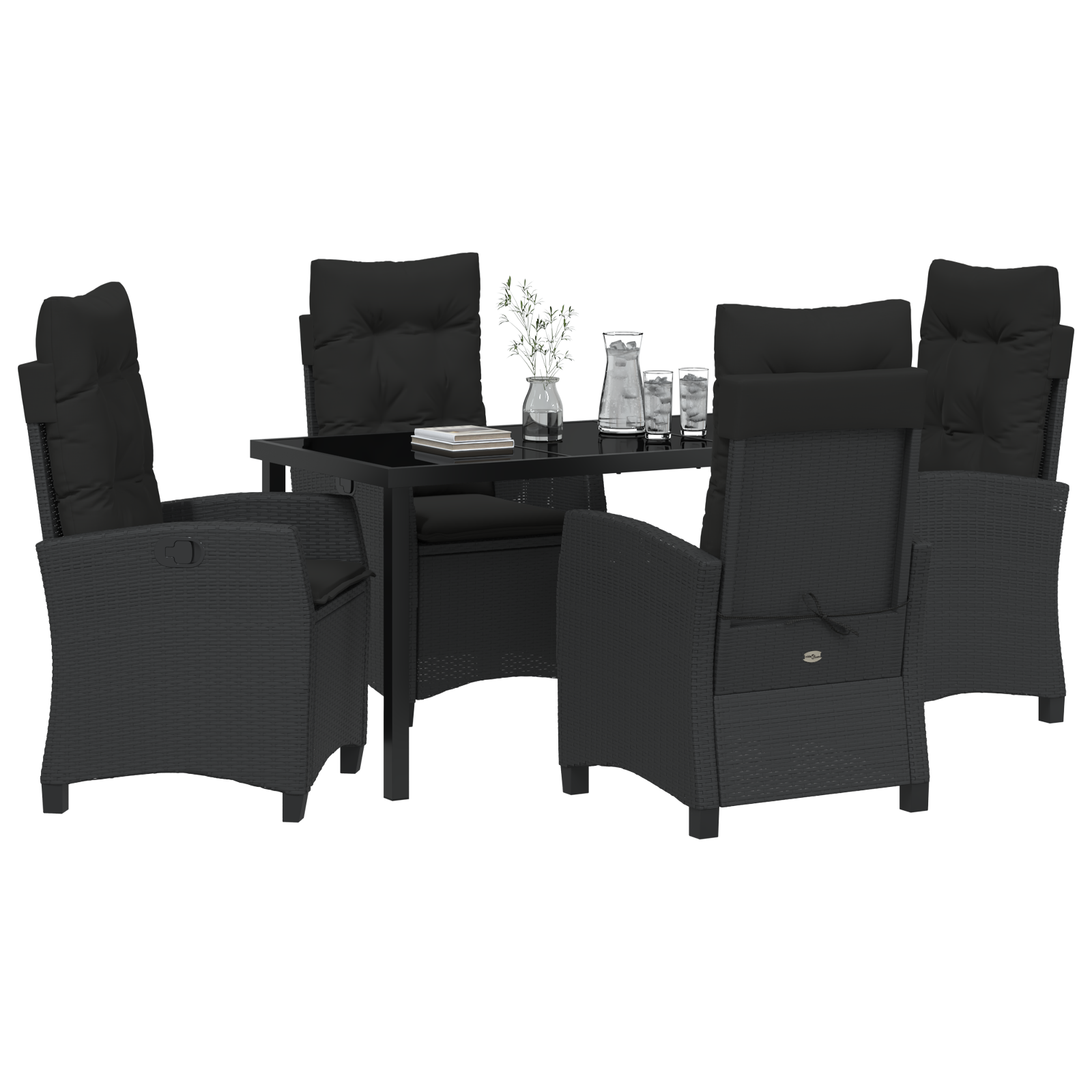 vidaXL 5-delige Tuin Eetset met Kussens - Zwart Poly Rattan