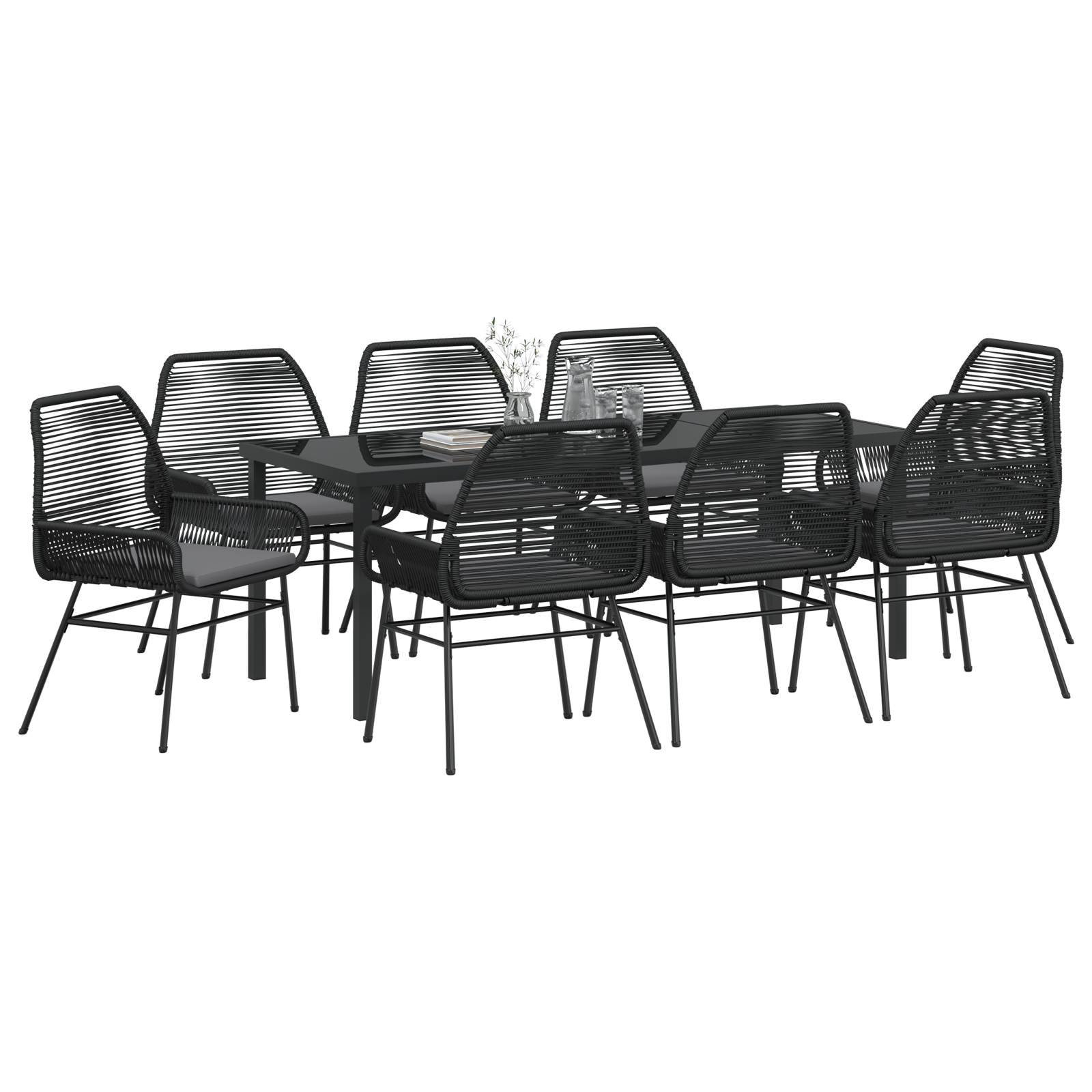 vidaXL 9-delige Tuin Eetset met Kussens Zwart Poly Rattan