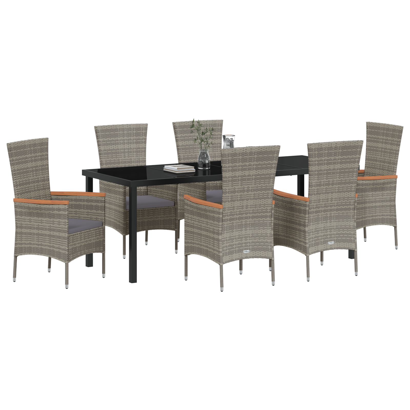 vidaXL 7-delige tuinset met kussens in grijs poly rattan