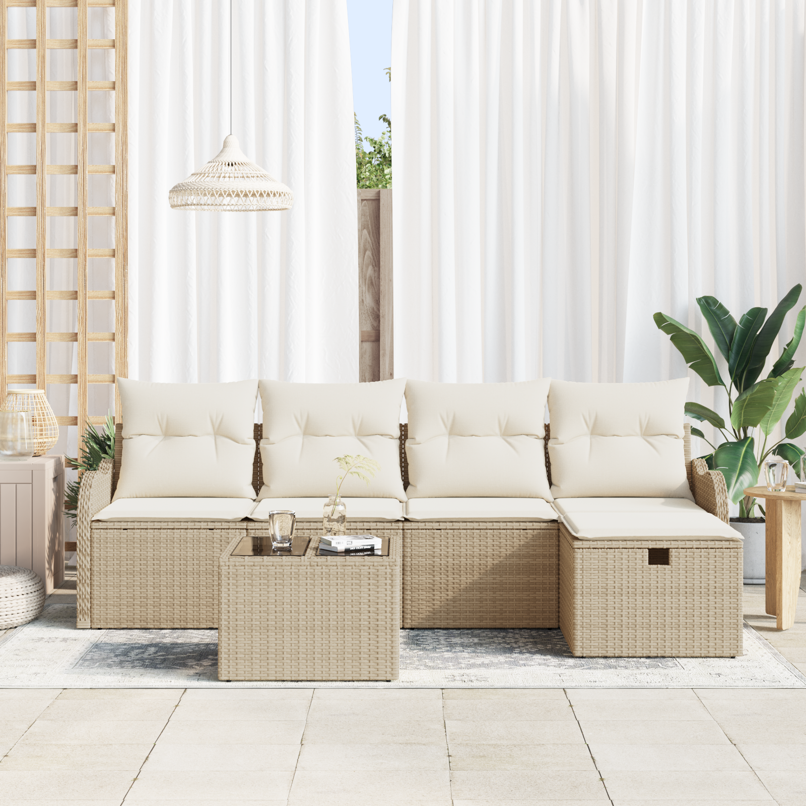 vidaXL 6-delige Tuinbankenset met kussens poly rattan beige