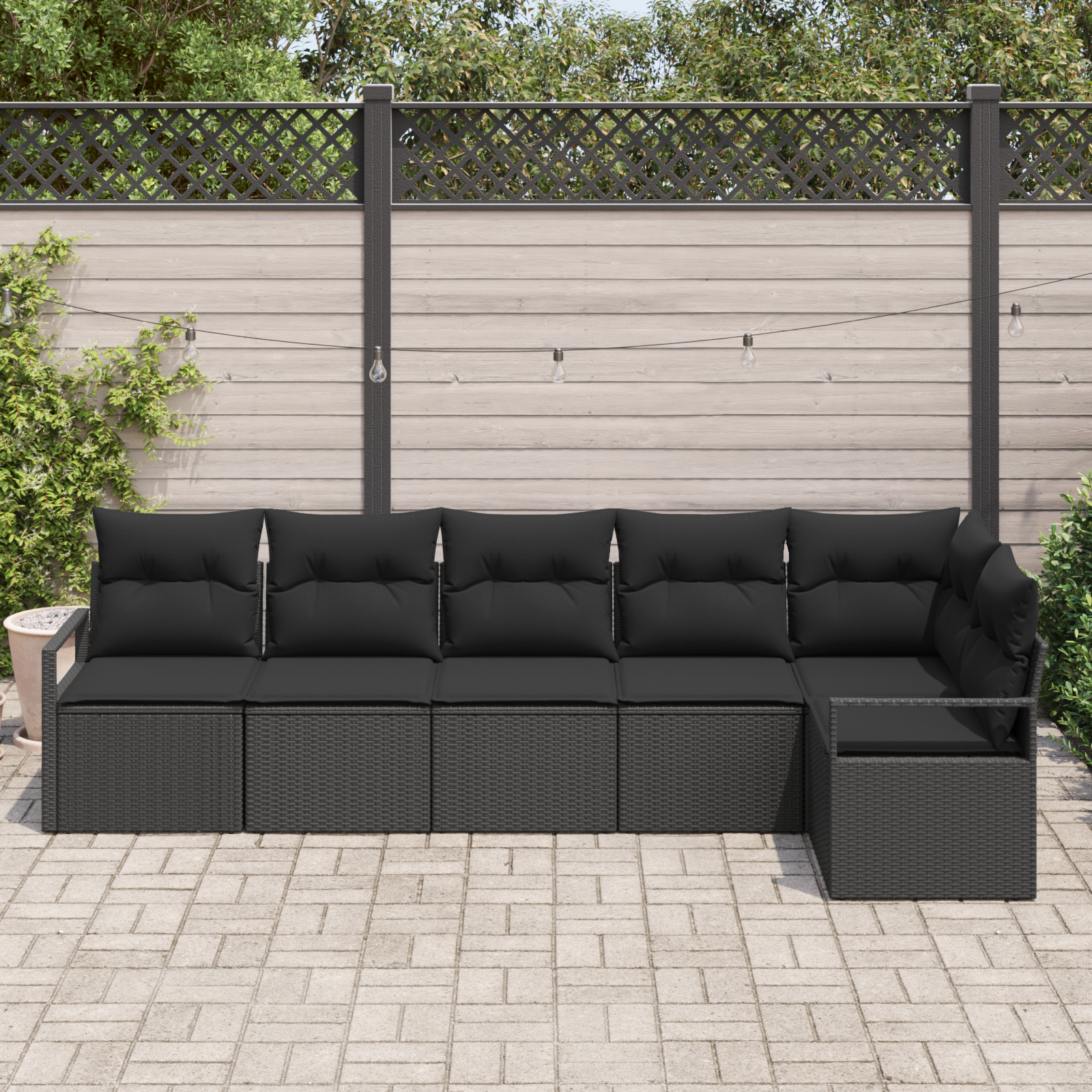 vidaXL 6-delige tuinbankset met kussens zwart poly rattan