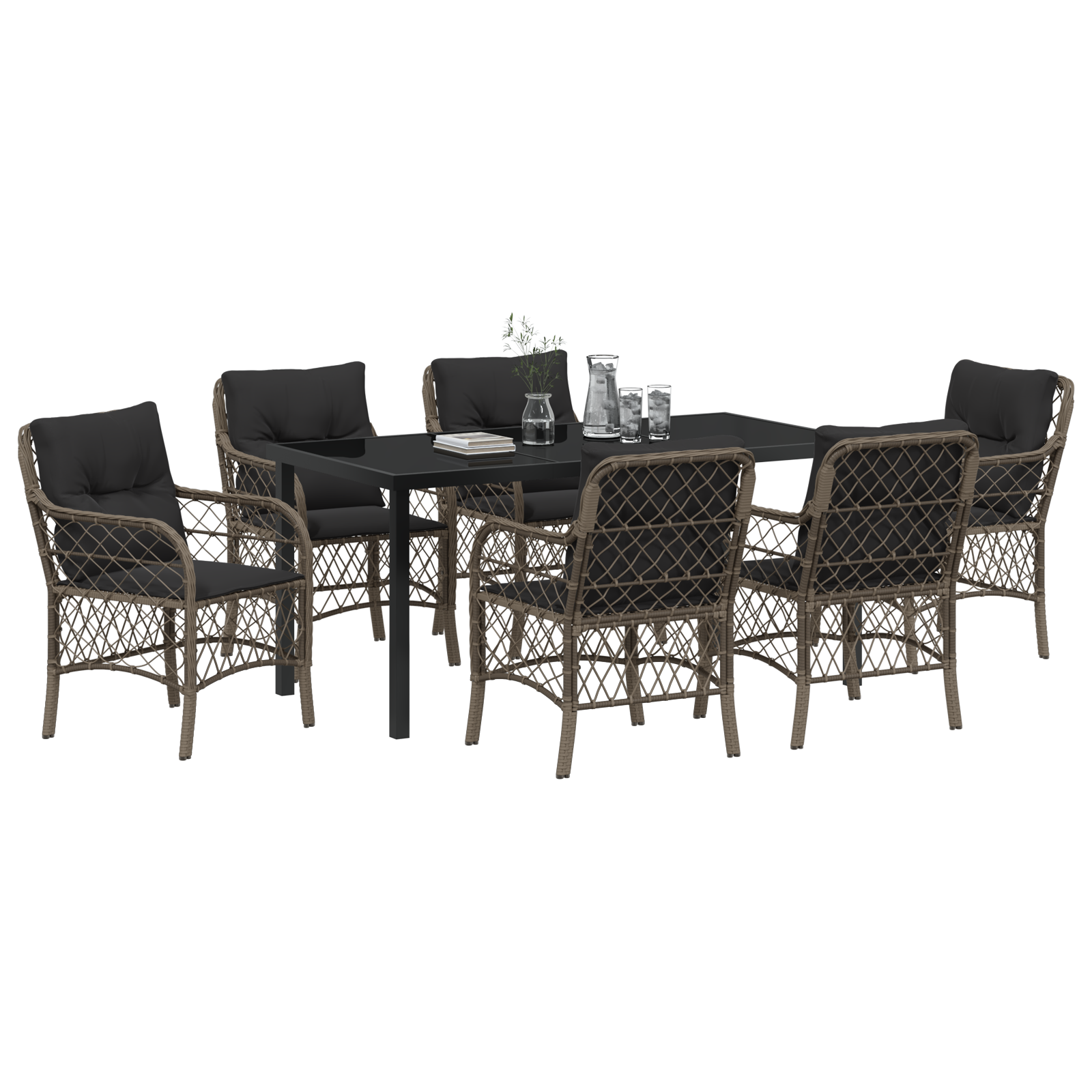 vidaXL 7-delige tuinset met kussens in grijs poly rattan