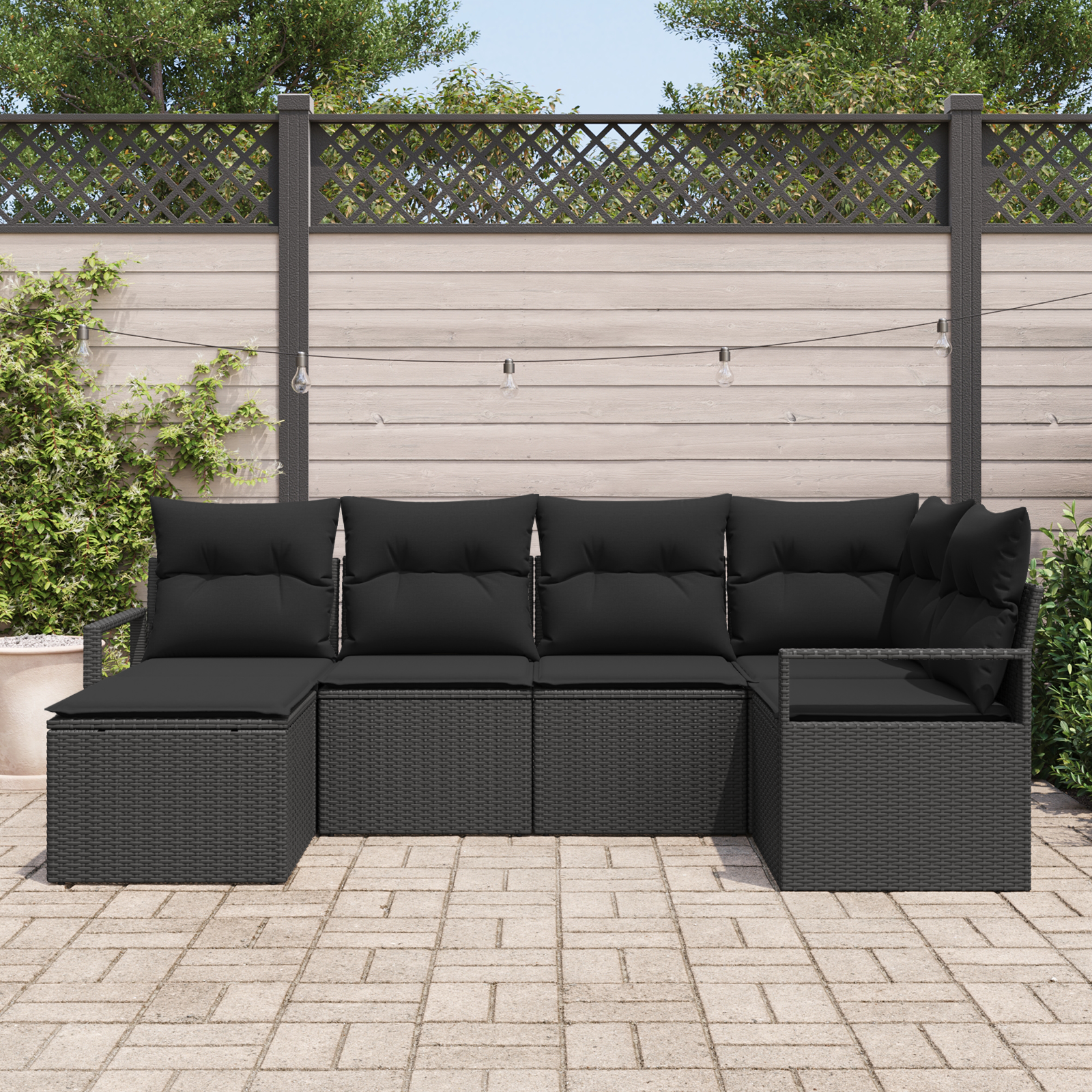 vidaXL 6-delige Tuinbankenset met kussens poly rattan zwart