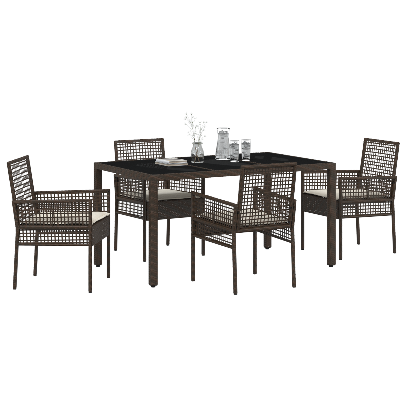 vidaXL 5-delige Tuinset met kussens poly rattan bruin