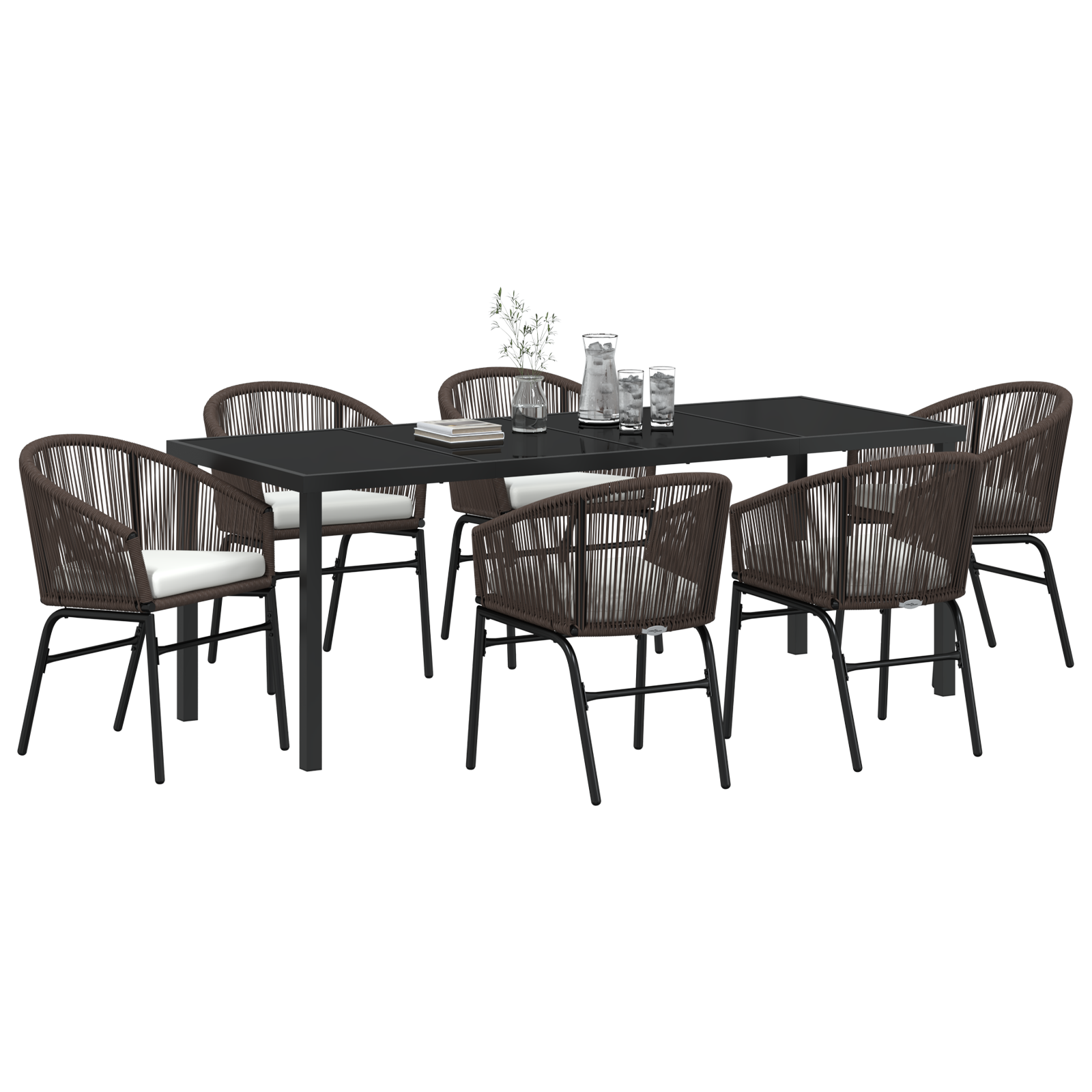 vidaXL 7 Delige Tuin Eettafel Set - Bruin Poly Rattan