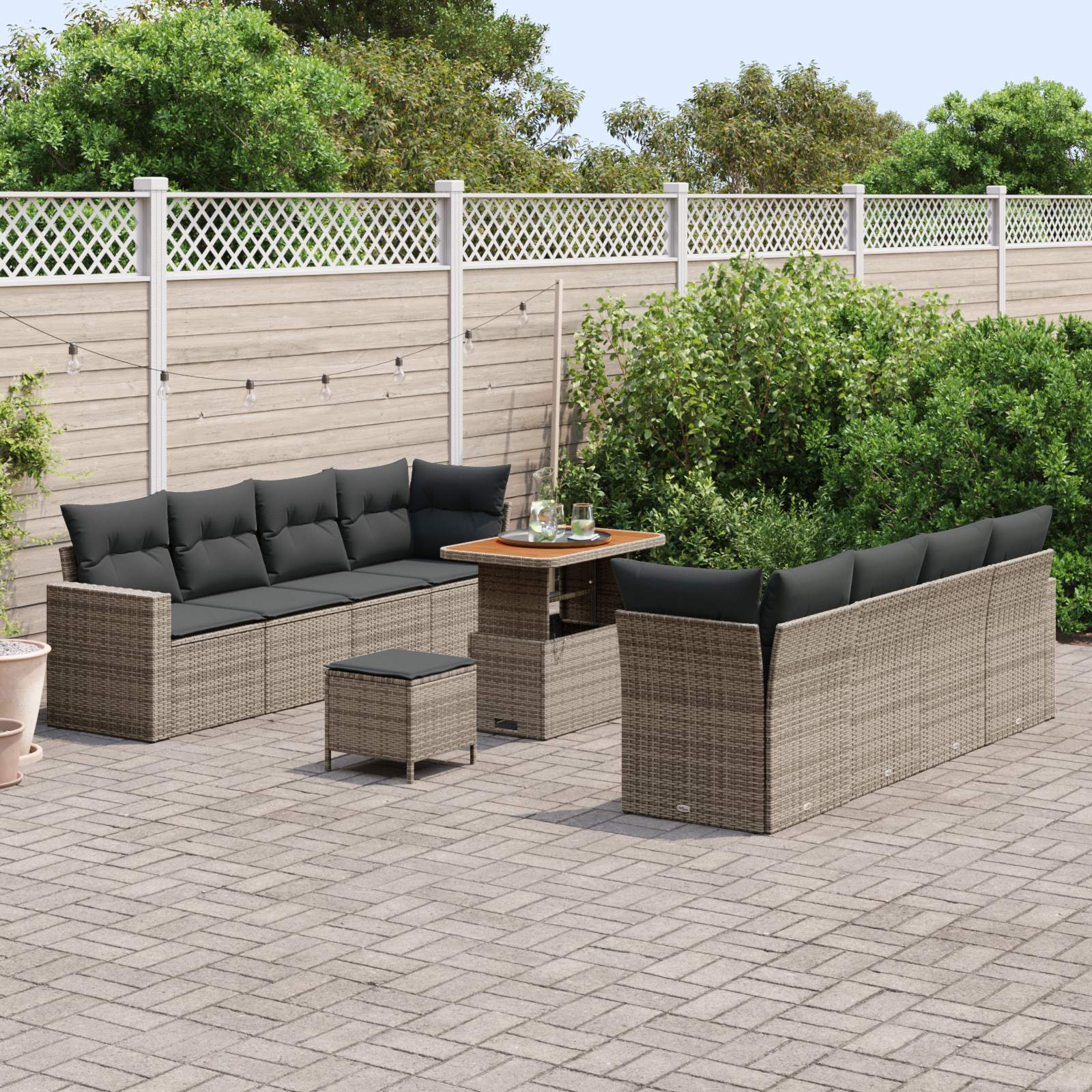 vidaXL 11-delige tuinzitset met kussens in grijs poly rattan en acaciahout