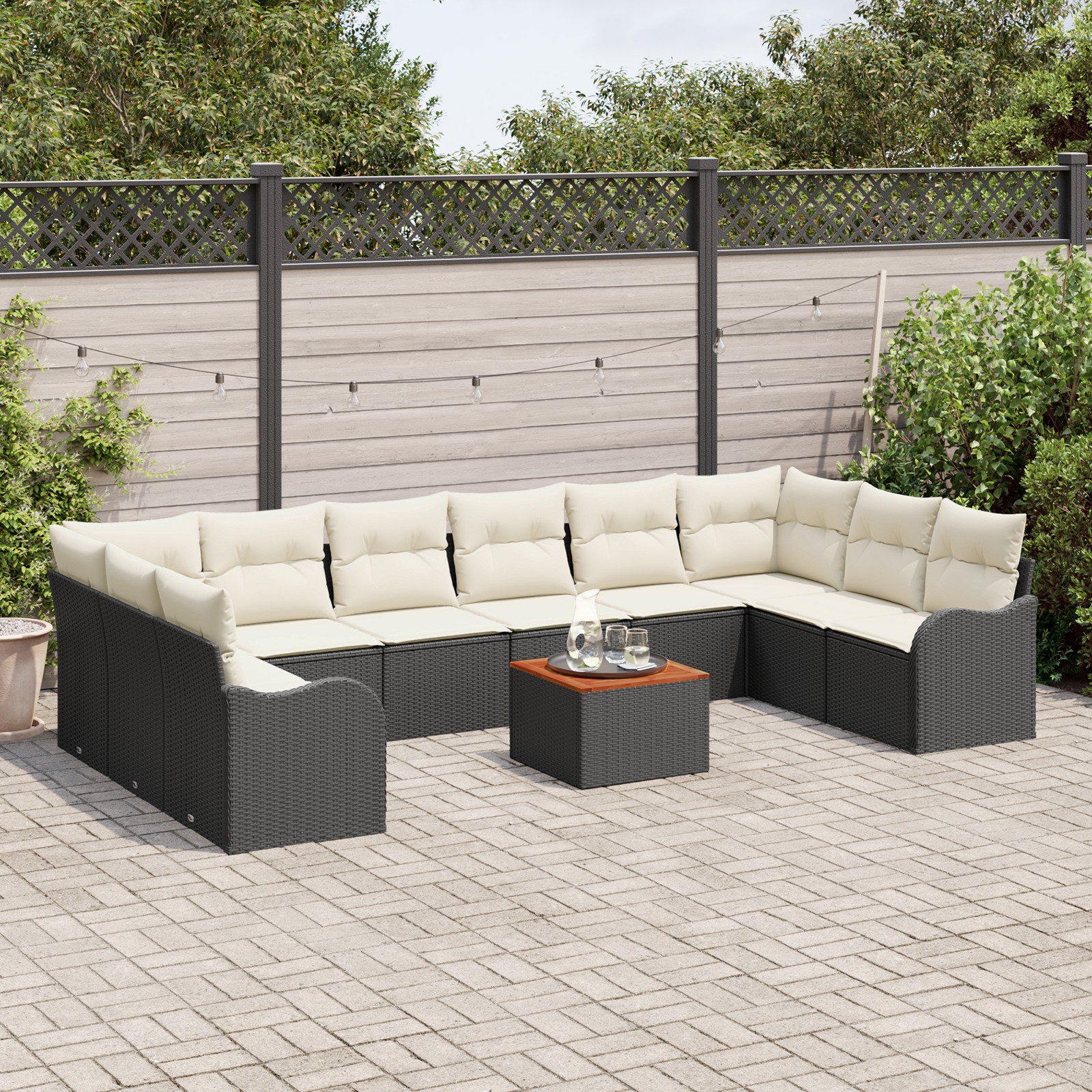 vidaXL 11-delige Tuinbankenset met kussens poly rattan acacia zwart