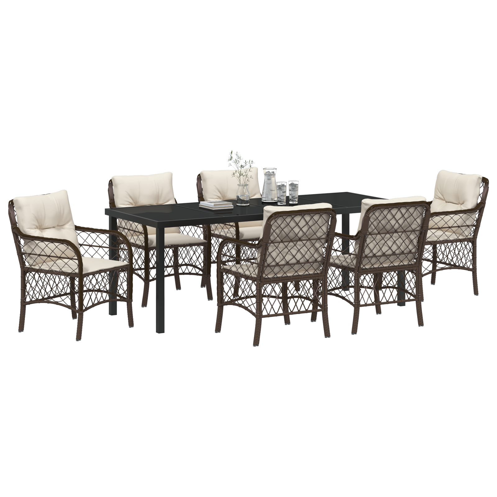 vidaXL 7-delige tuinset met kussens Bruin poly rattan