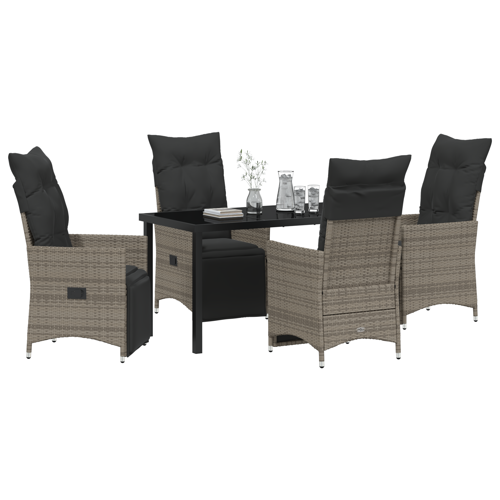 vidaXL 5-delige tuinset met kussens, grijs poly rattan