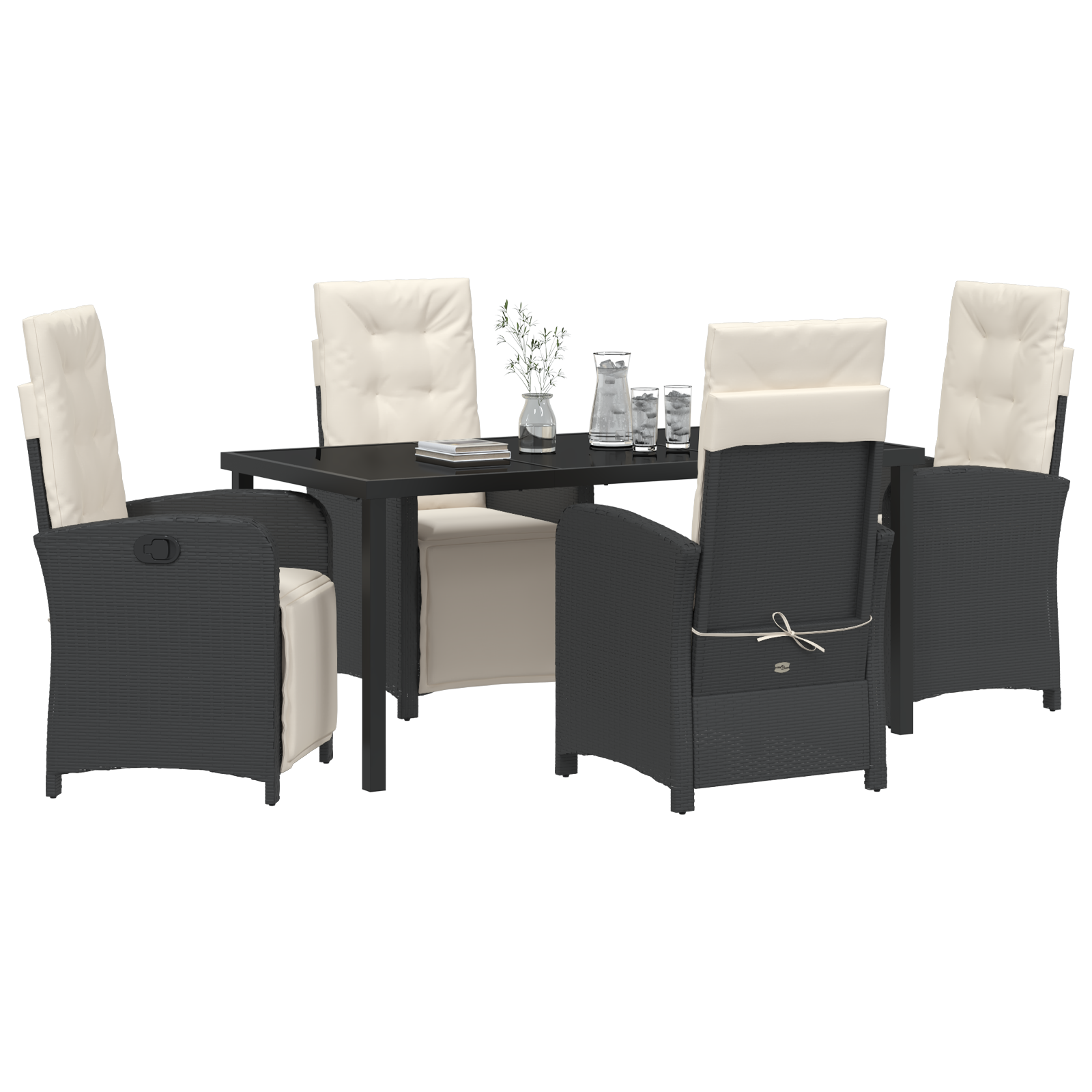 vidaXL 5-delige Tuin Eetset met Kussens Zwart Poly Rattan