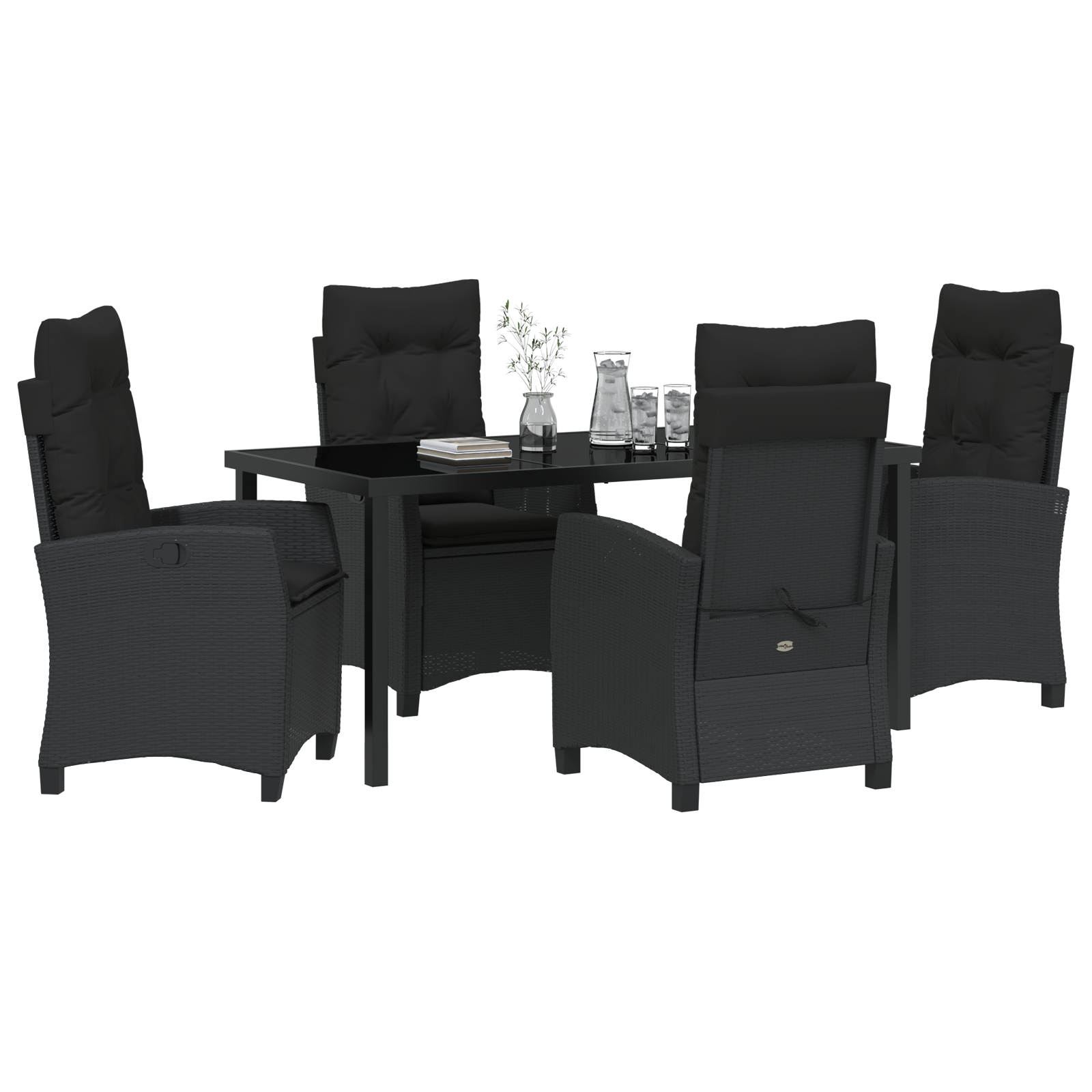 vidaXL 5-delige tuinset met kussens - Zwart poly rattan