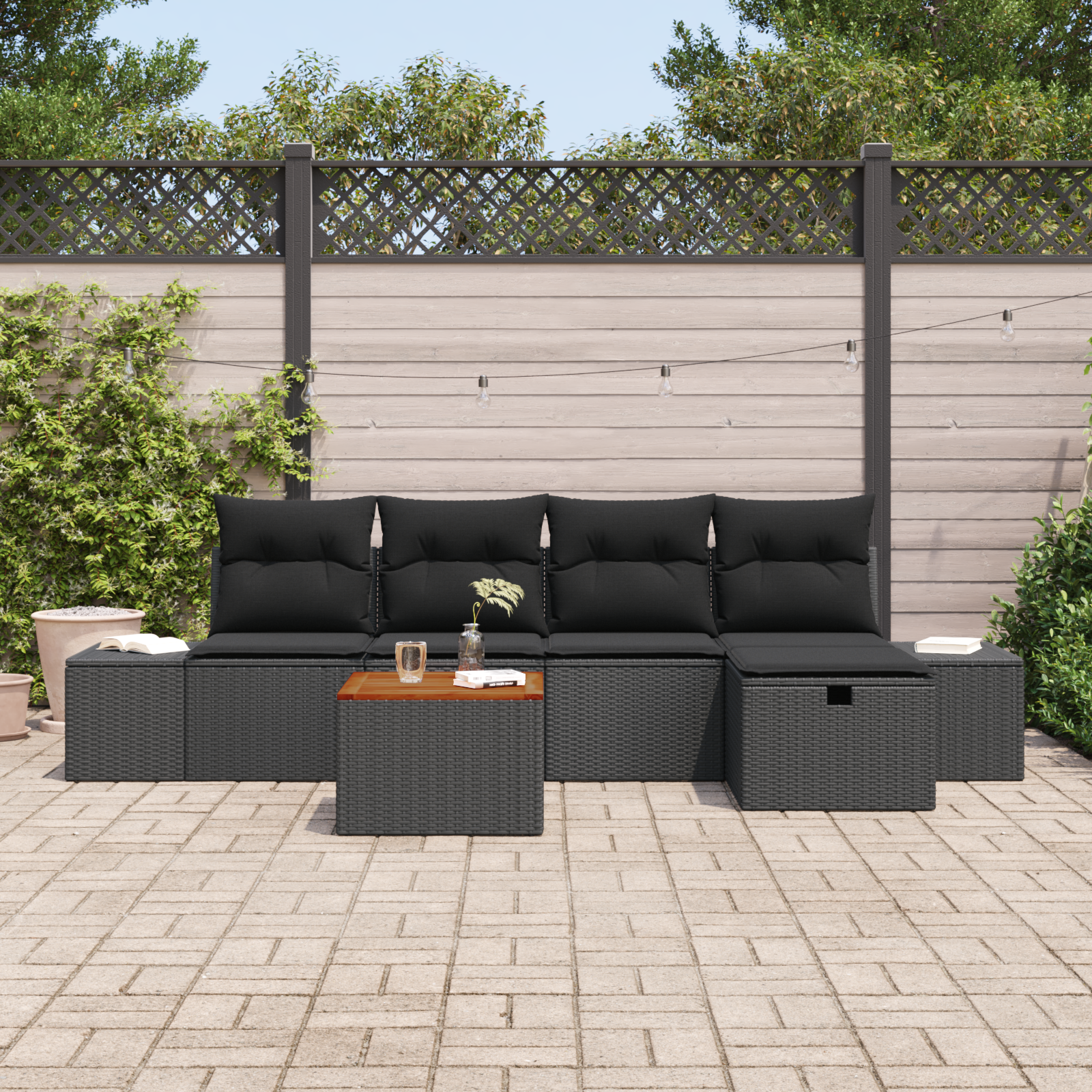 vidaXL 6-delige tuinsofa set met kussens zwart poly rattan