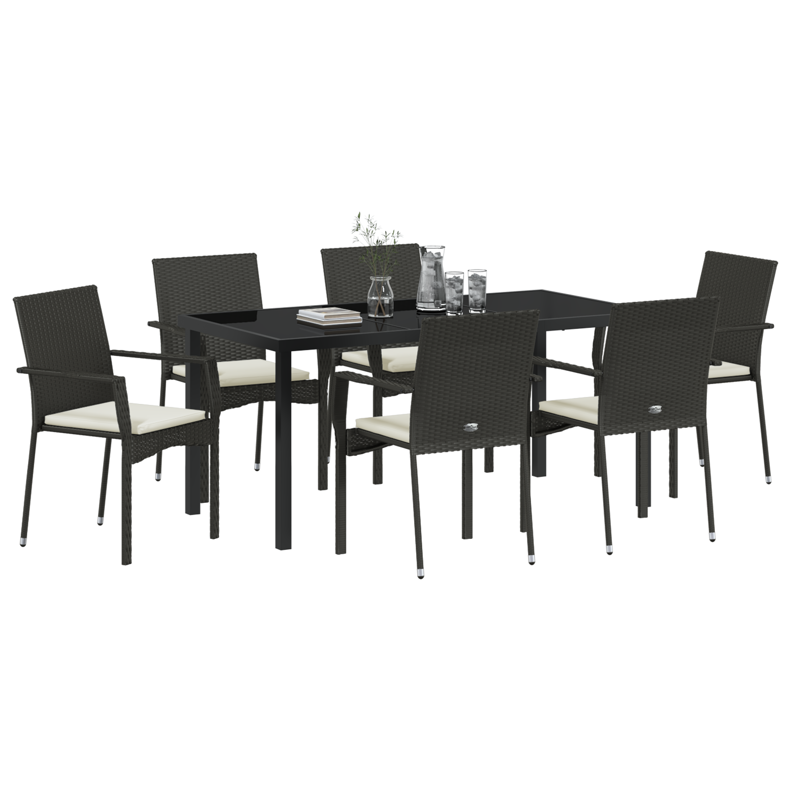 vidaXL 7-delige tuinset met kussens - Zwart - Poly Rattan