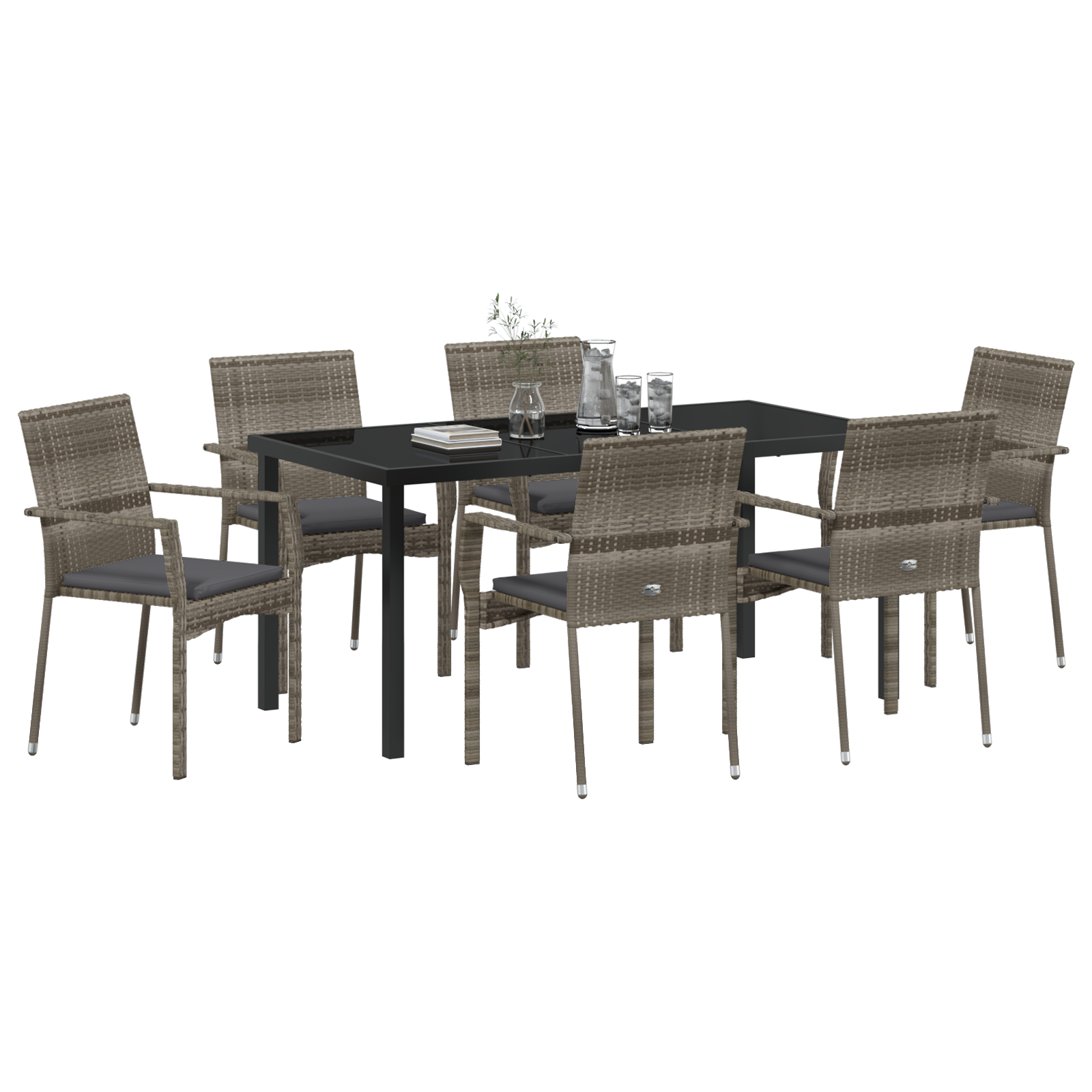 vidaXL 7-delige tuinset met kussens in grijs poly rattan