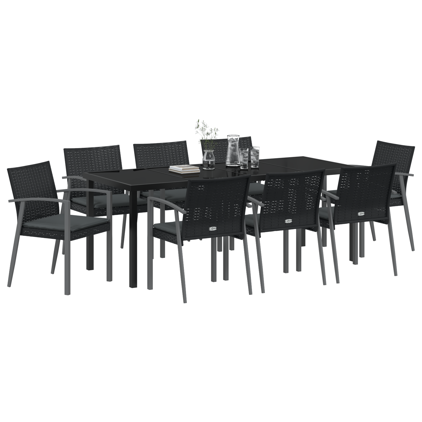 vidaXL 9-delige tuinset met kussens zwart poly rattan