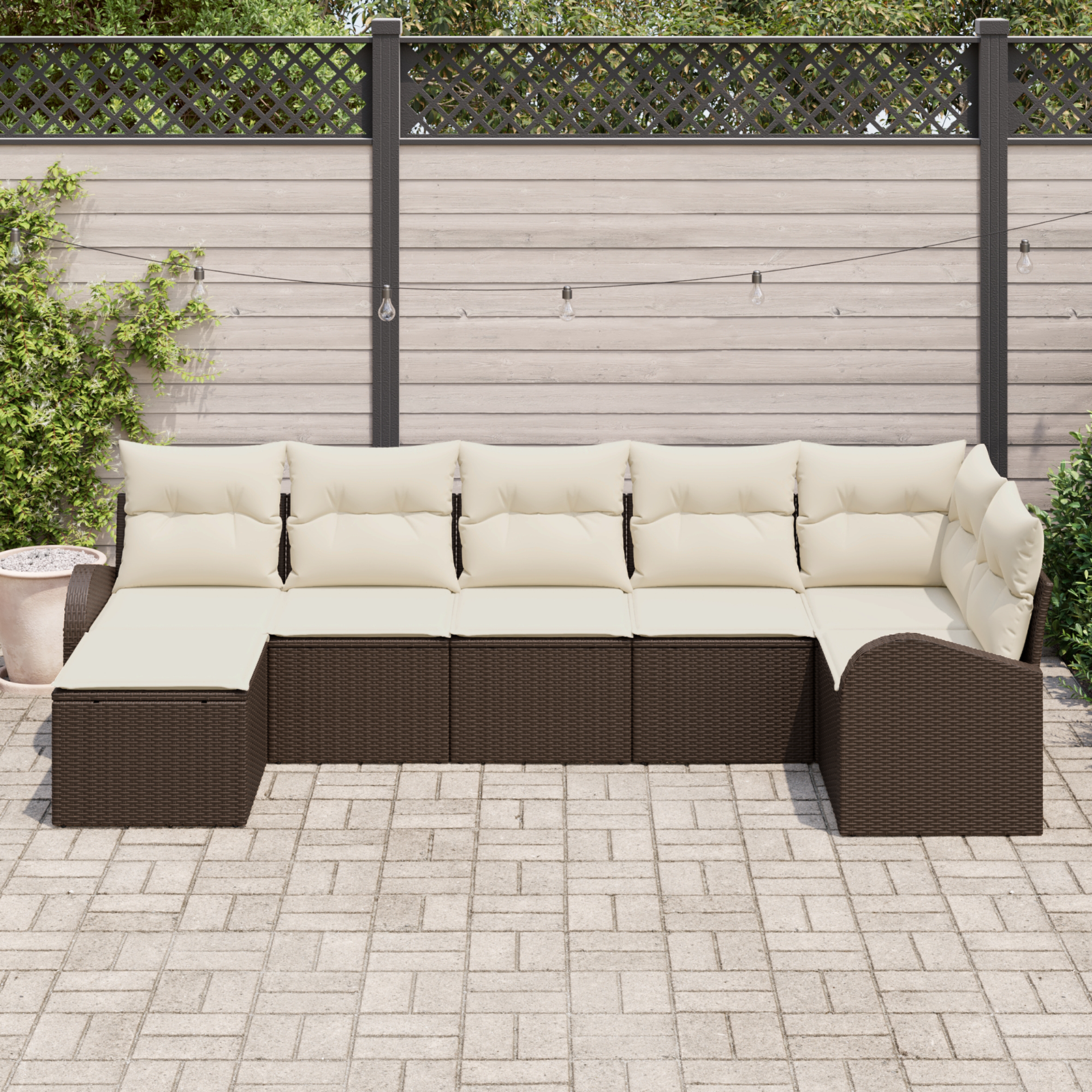vidaXL 7-delige tuinbankset met kussens bruin poly rattan