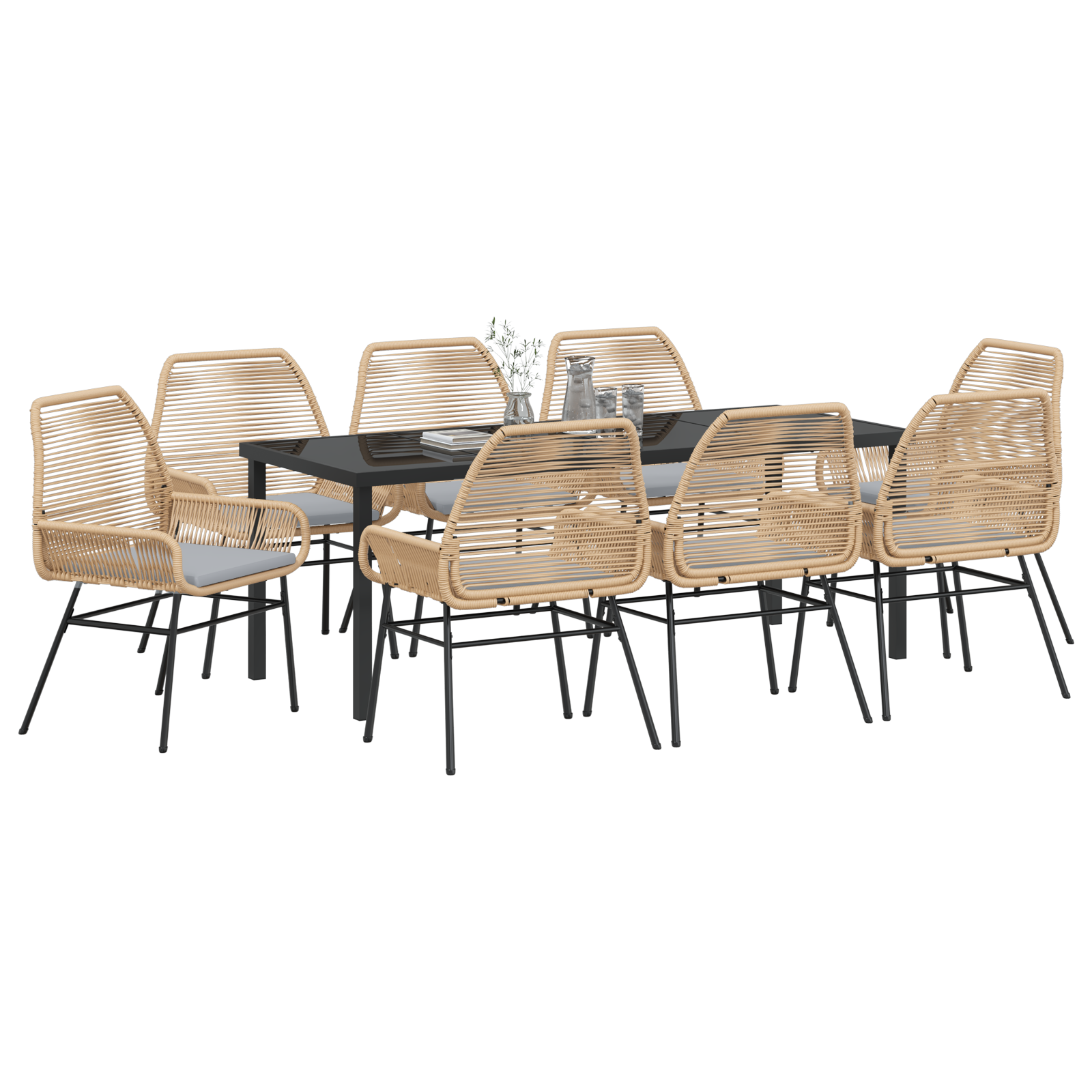 vidaXL 9-delige tuinset met kussens bruin poly rattan