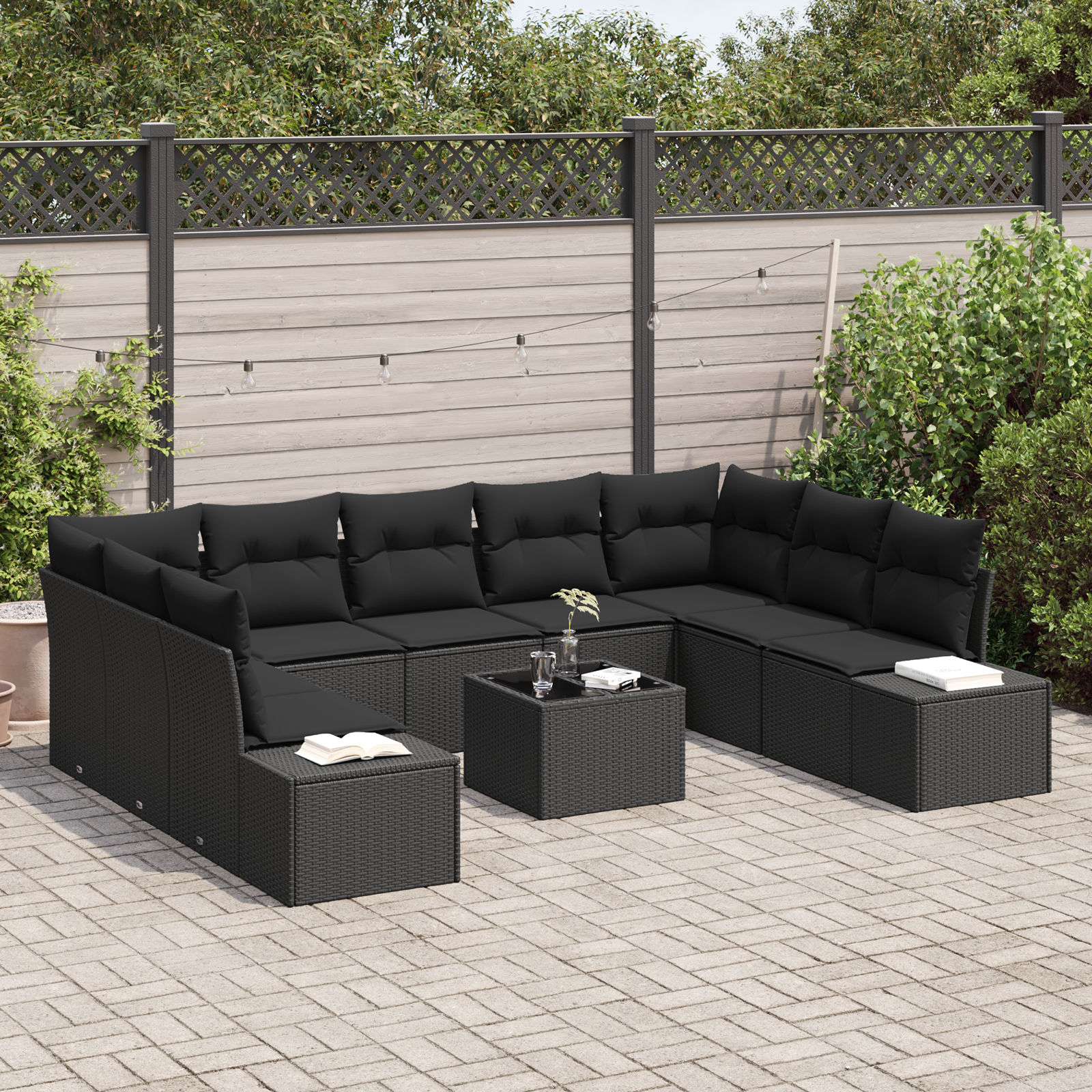 vidaXL 10-delige tuinsofa set met kussens in beige poly rattan