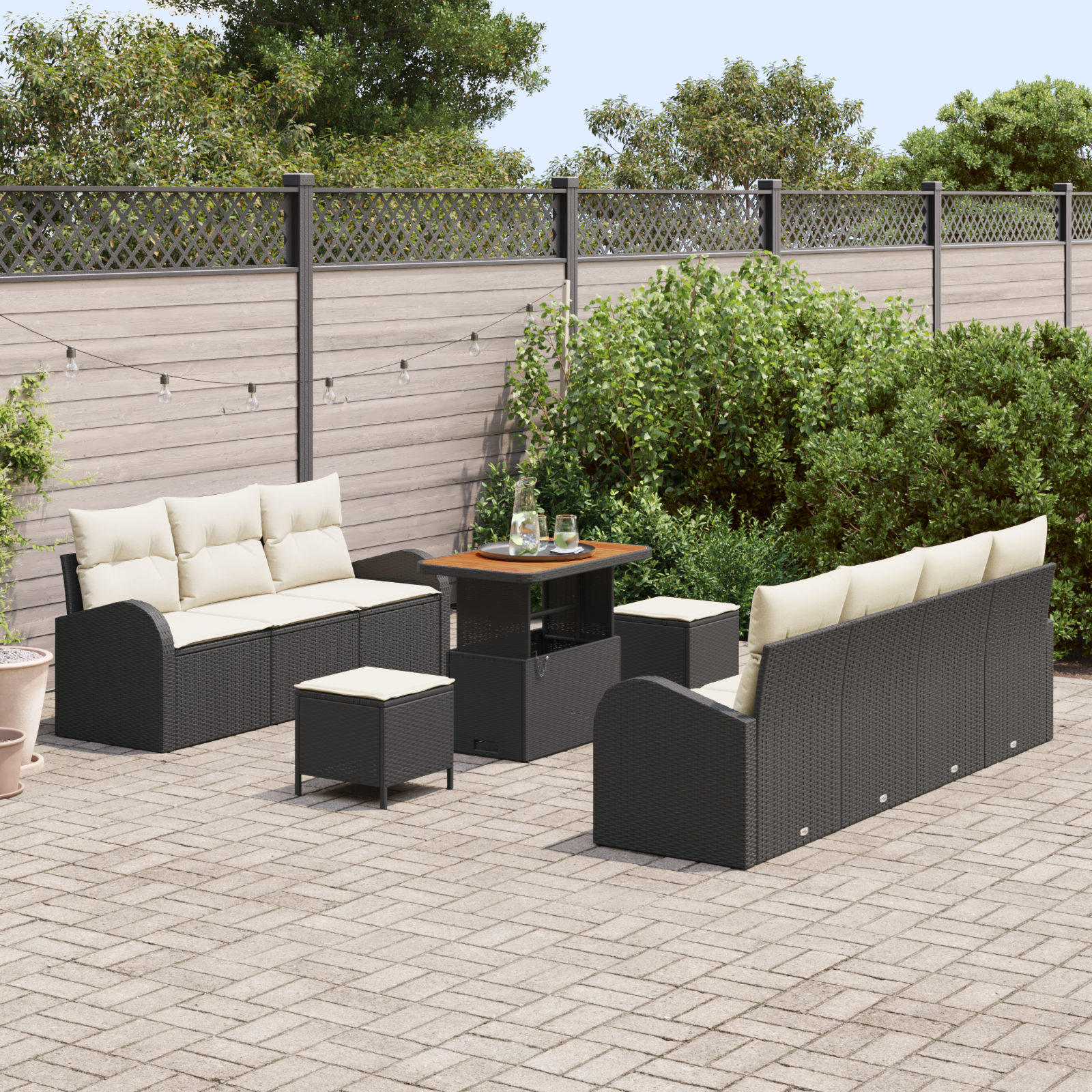 vidaXL 10-delige tuinset met kussens zwart poly rattan acacia