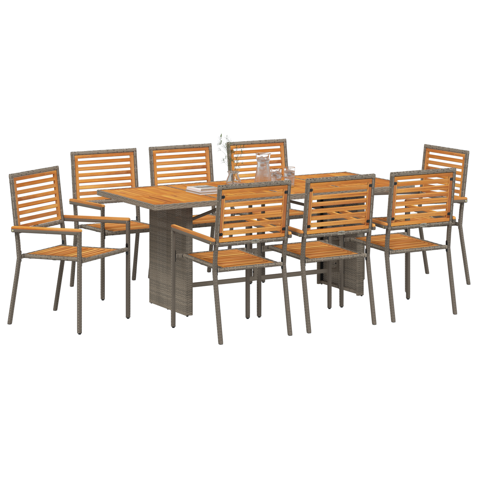 vidaXL 9-delige Tuinset Grijs Poly Rattan Acacia