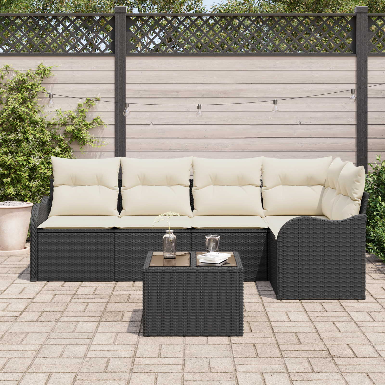 vidaXL 5-delige tuinsofa set met kussens bruin poly rattan