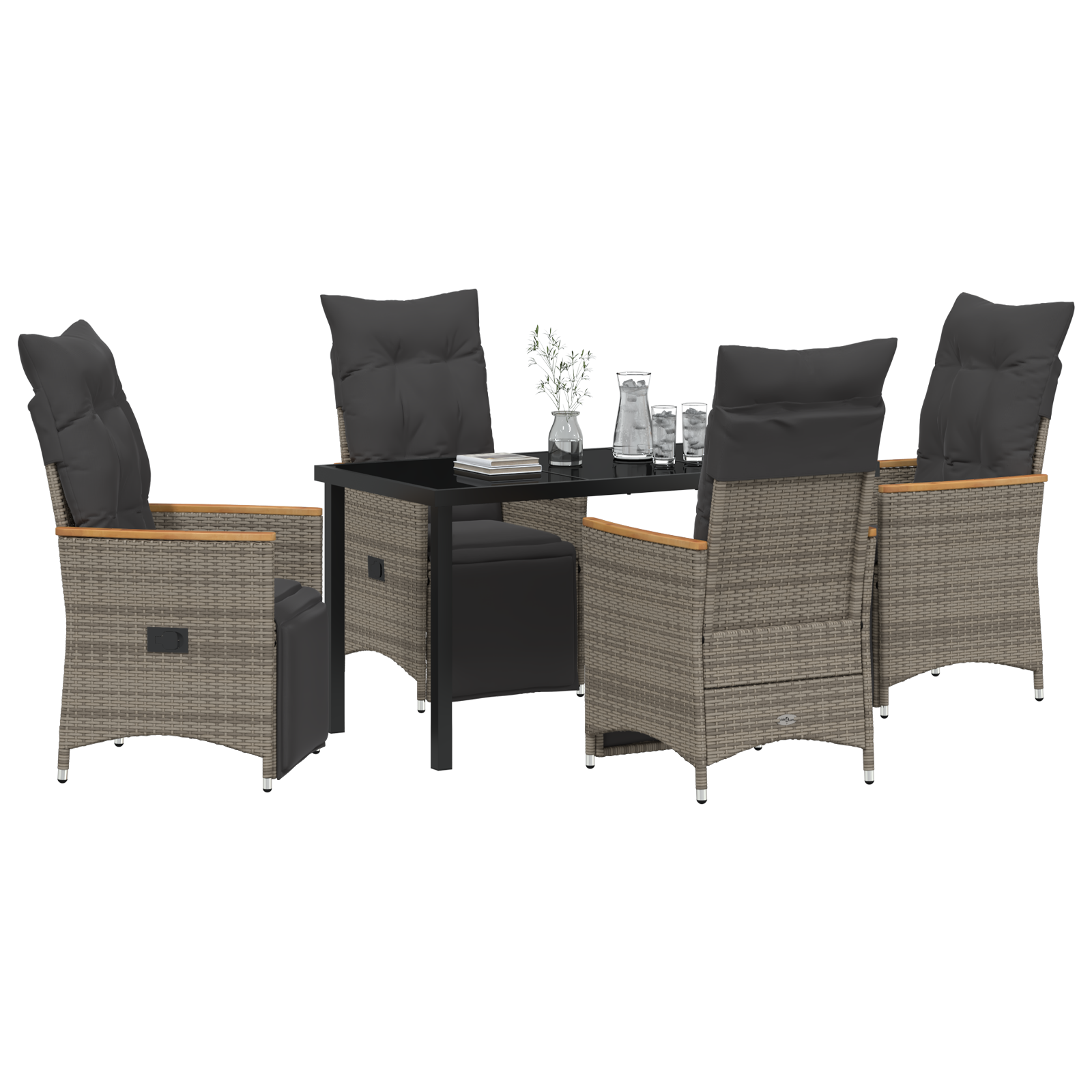 vidaXL 5-delige tuin eetset met kussens - Grijs - Poly Rattan