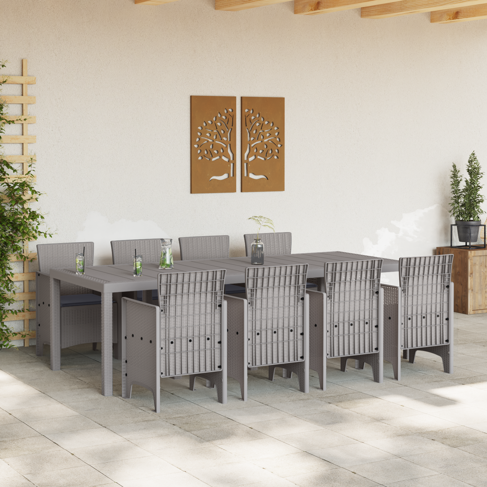 vidaXL 9-delige tuinset met kussens van witte poly rattan