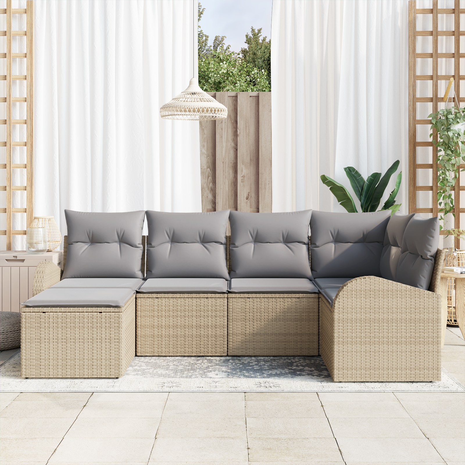 vidaXL 6-delige tuinset met kussens in beige poly rattan