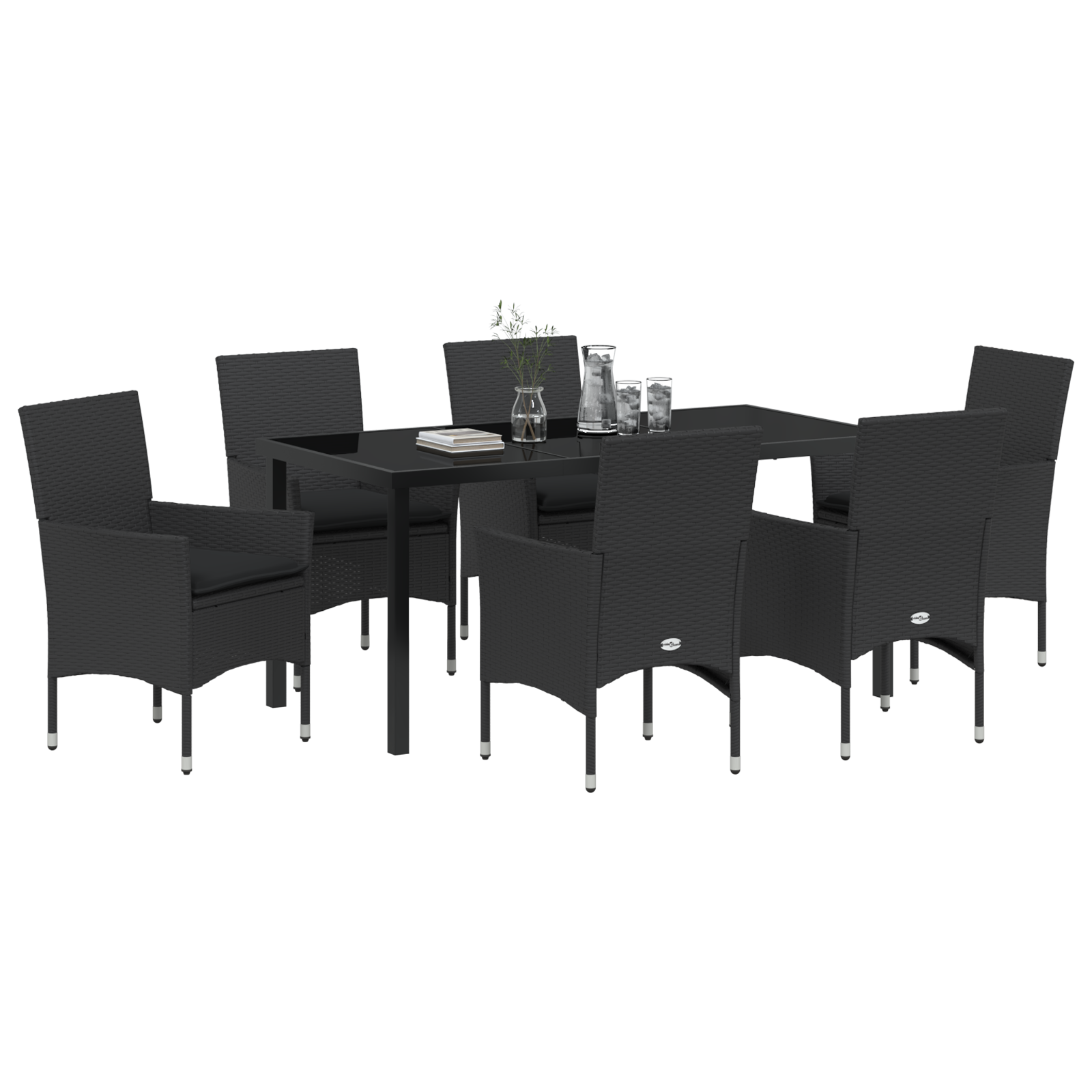 vidaXL 7-delige tuinset met kussens in zwart poly rattan