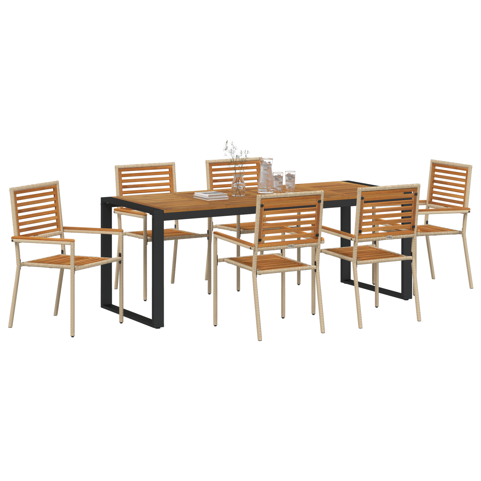 vidaXL 7-delige tuin eetset in beige poly rattan en acacia