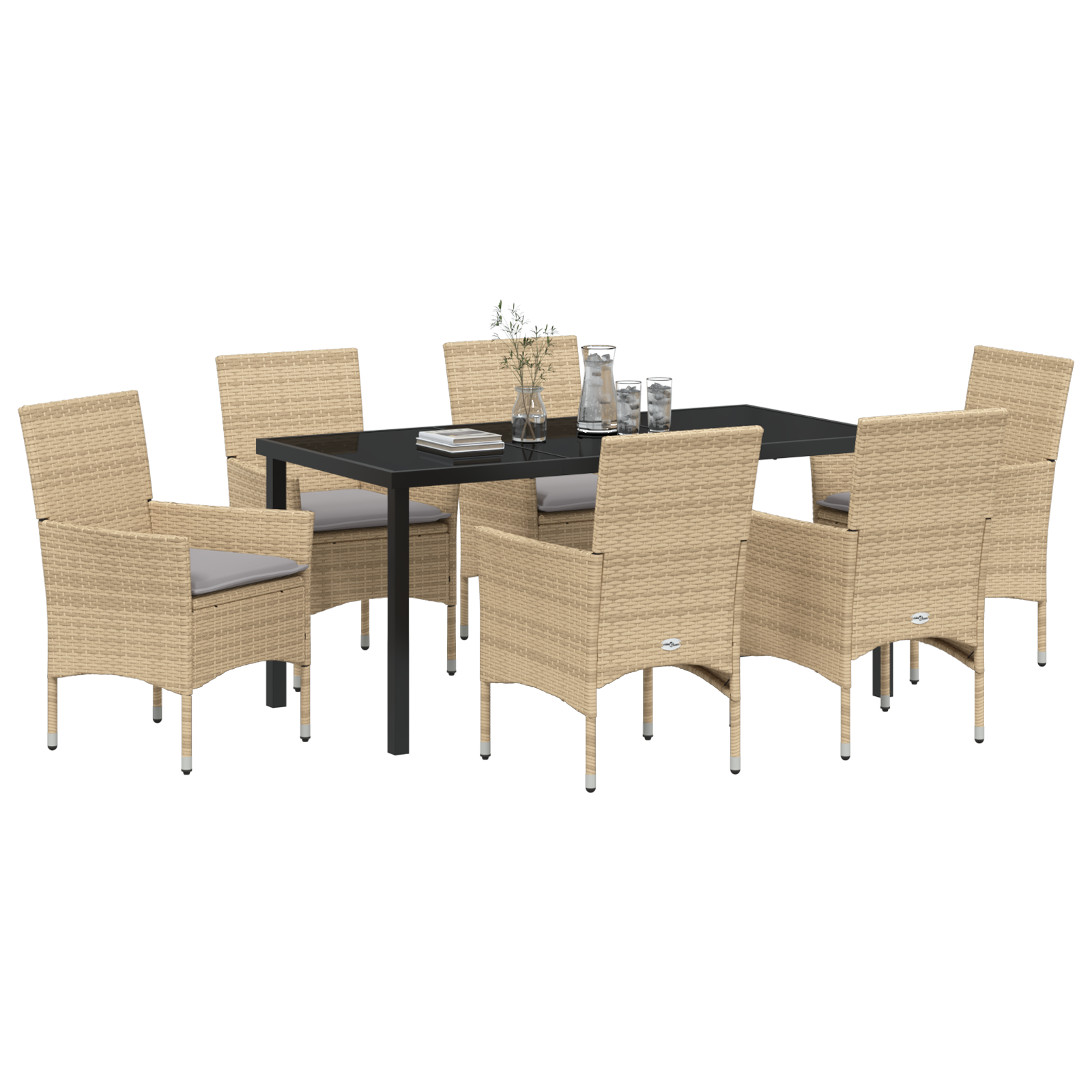 vidaXL 7-delige tuinset met kussens in beige poly rattan