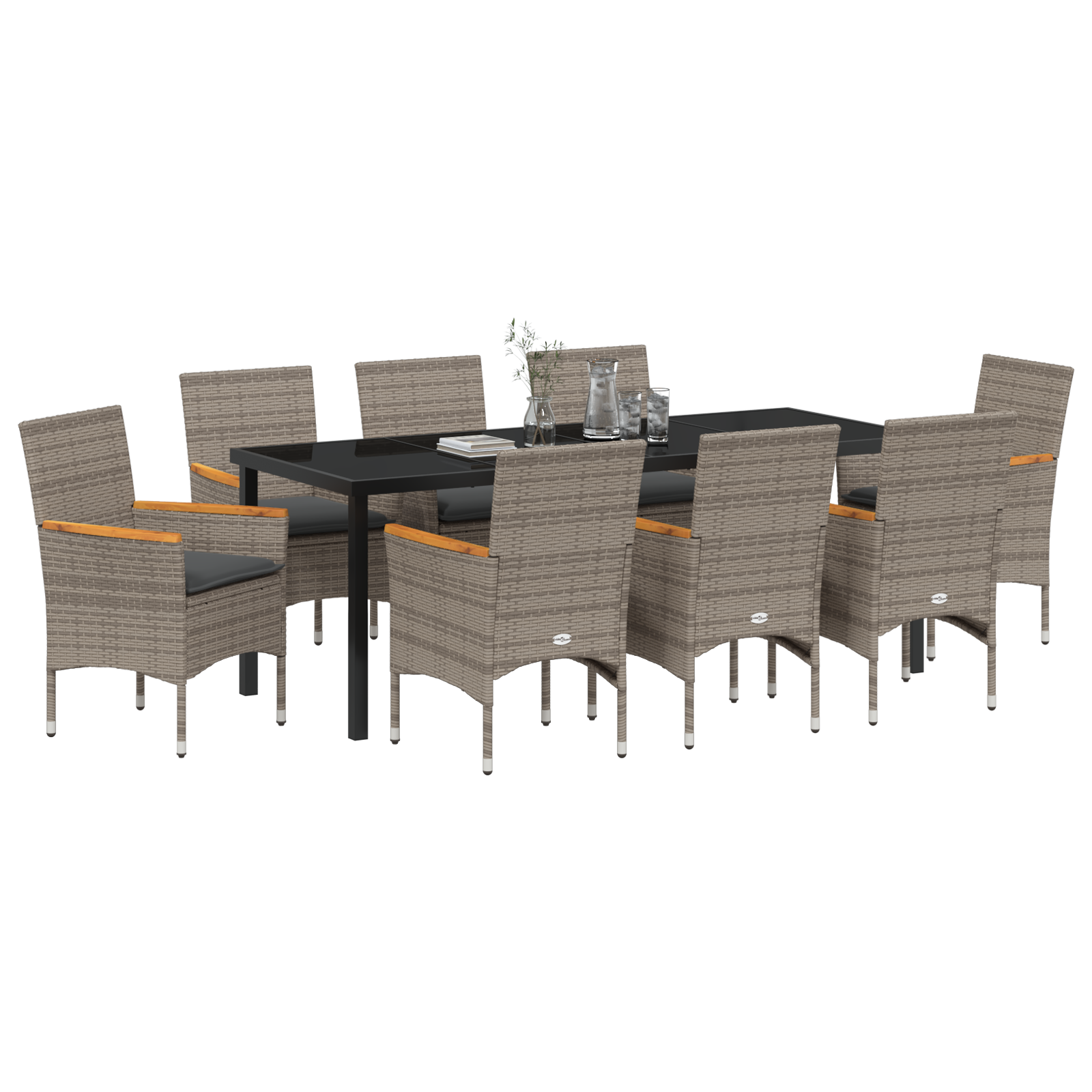 vidaXL 9-delige tuintafel met kussens grijs poly rattan