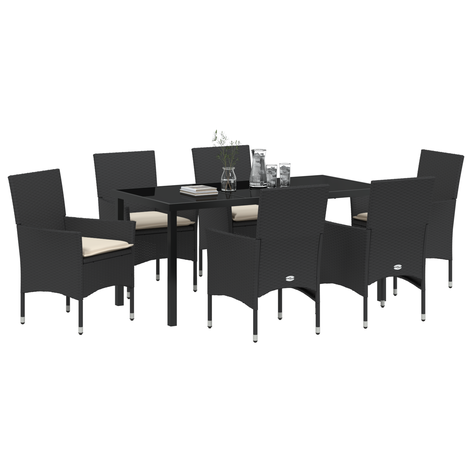 vidaXL 7-delige tuinset met kussens zwart poly rattan