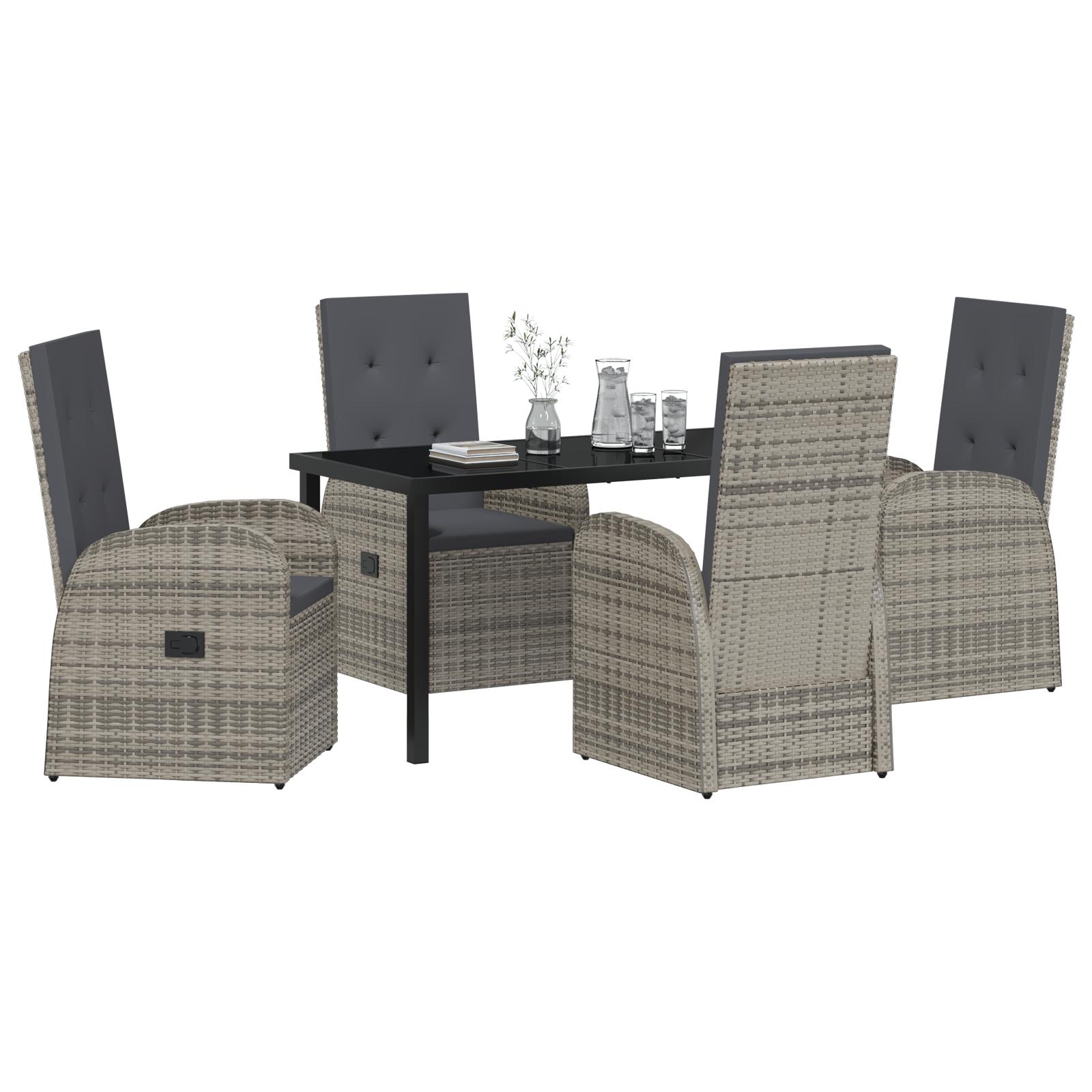vidaXL 5-delige Tuinset met Kussens Grijs Poly Rattan