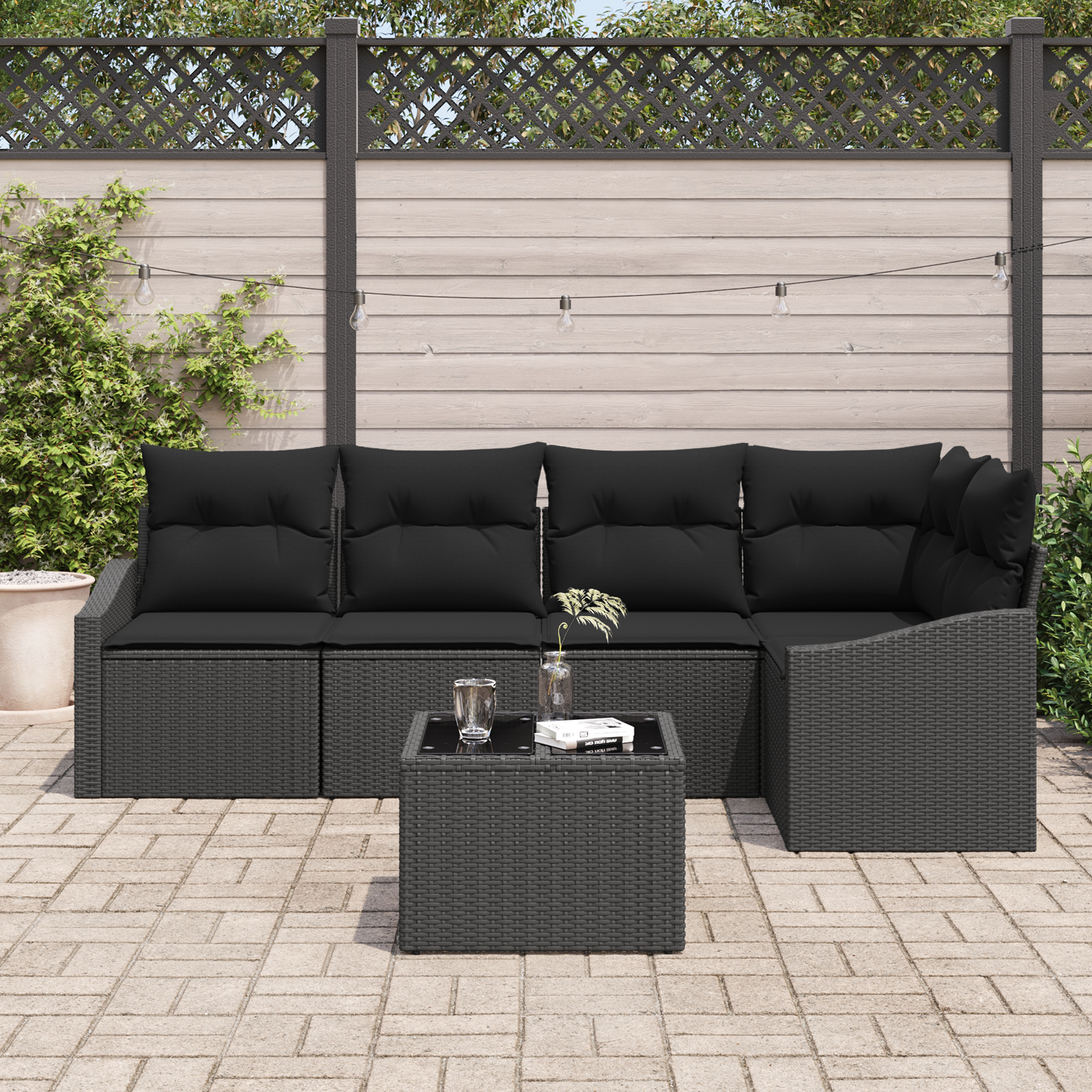 vidaXL 6-delige Tuinbankenset met kussens poly rattan beige