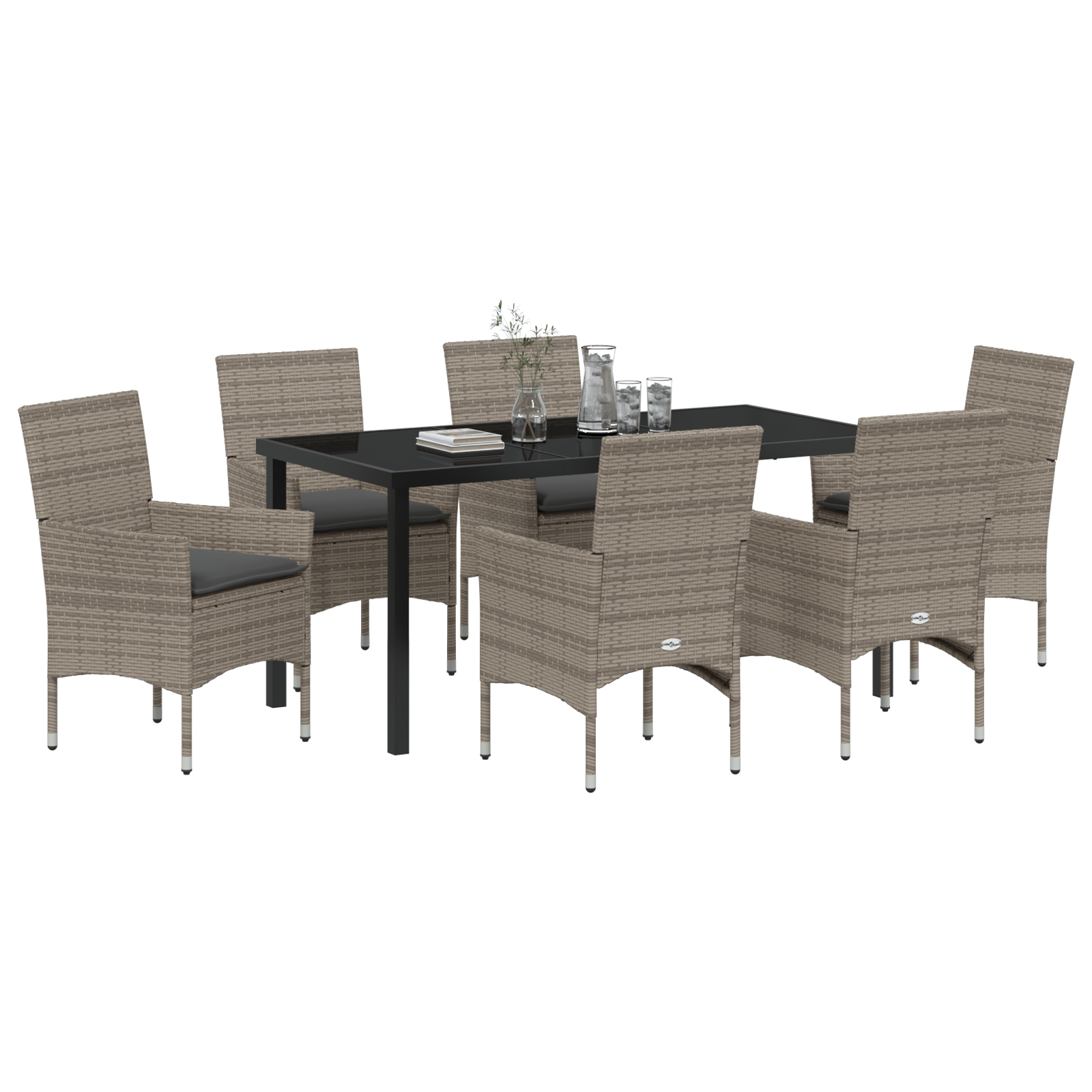 vidaXL 7-delige tuinset met kussens - grijs poly rattan