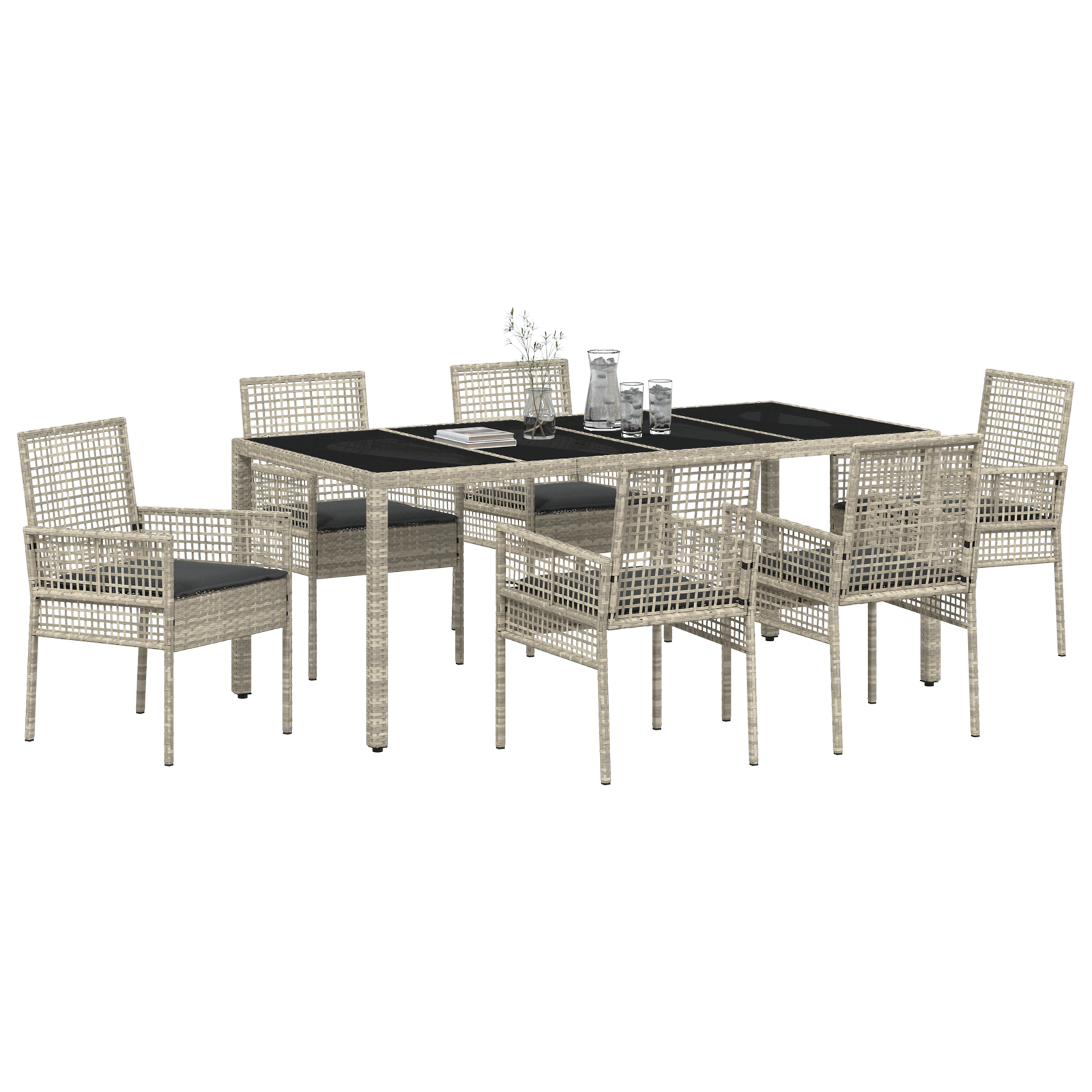 vidaXL 7-delige Tuinset met kussens poly rattan lichtgrijs