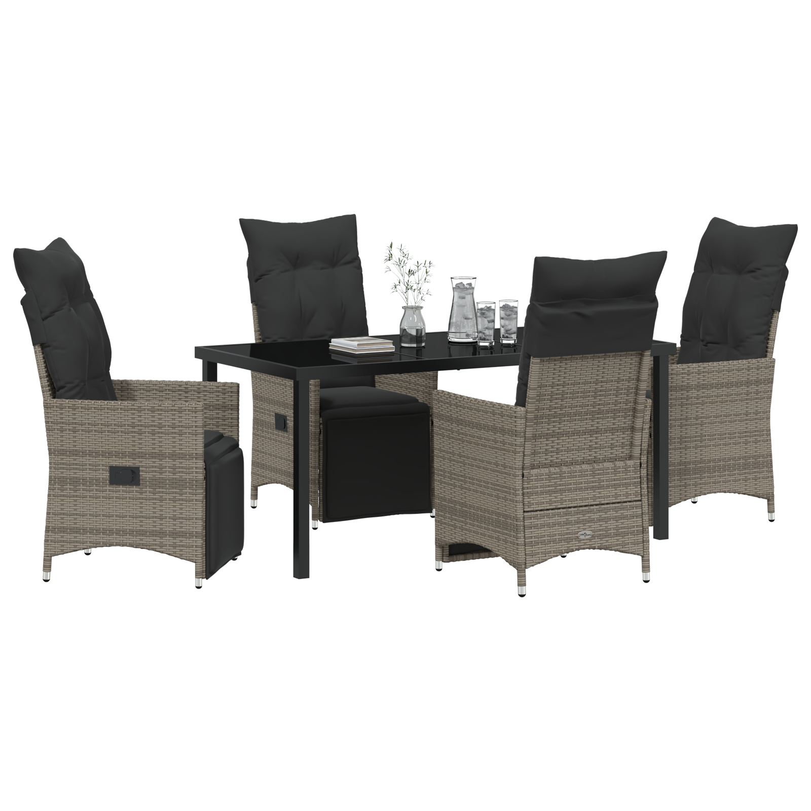 vidaXL 5-delige tuinset met kussens in grijs poly rattan