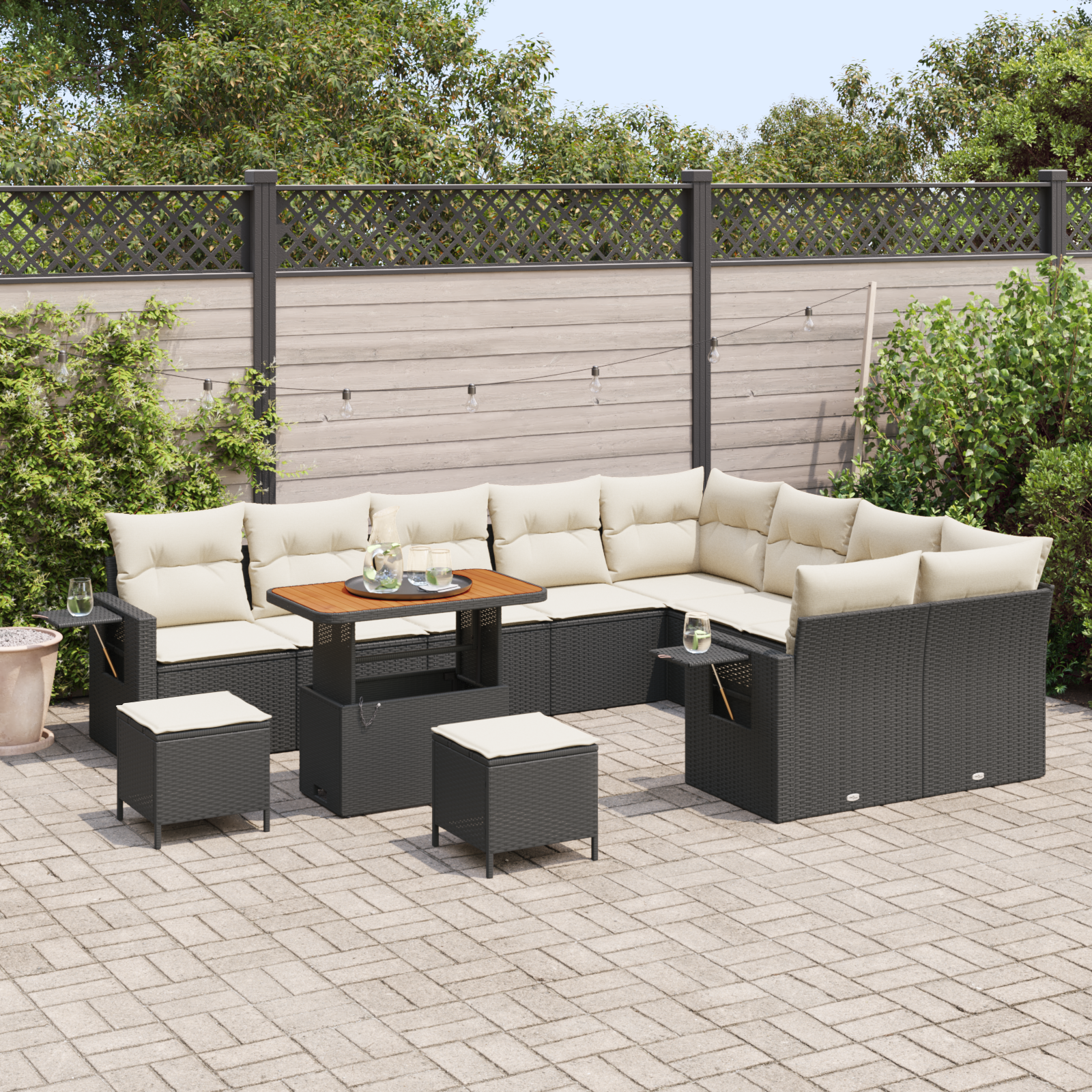 vidaXL 12-delige tuinset met kussens in zwart poly rattan en acaciahout