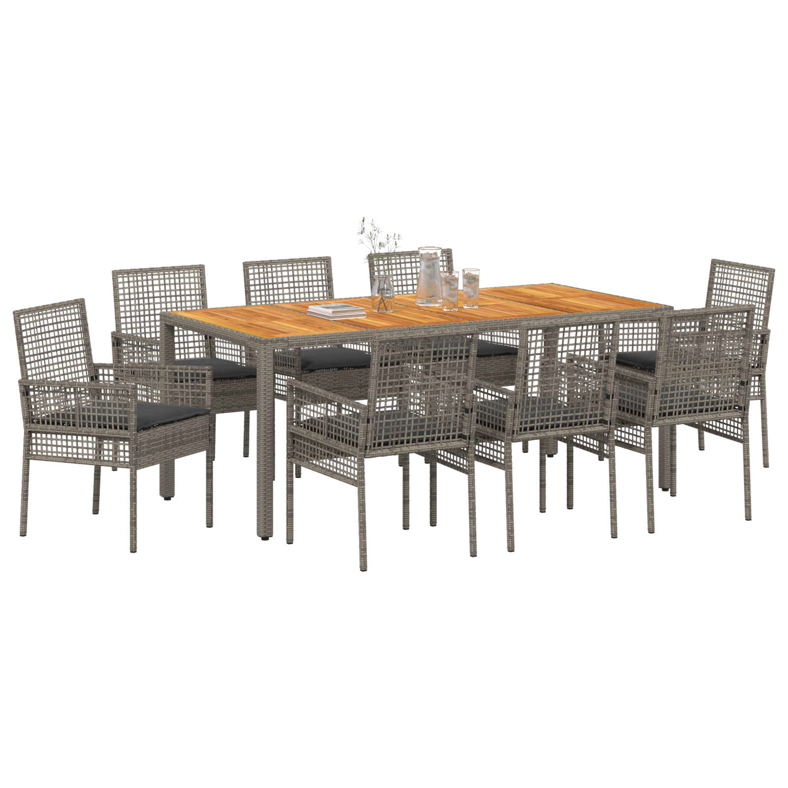 vidaXL 9-delige tuinset met kussens, grijs poly rattan